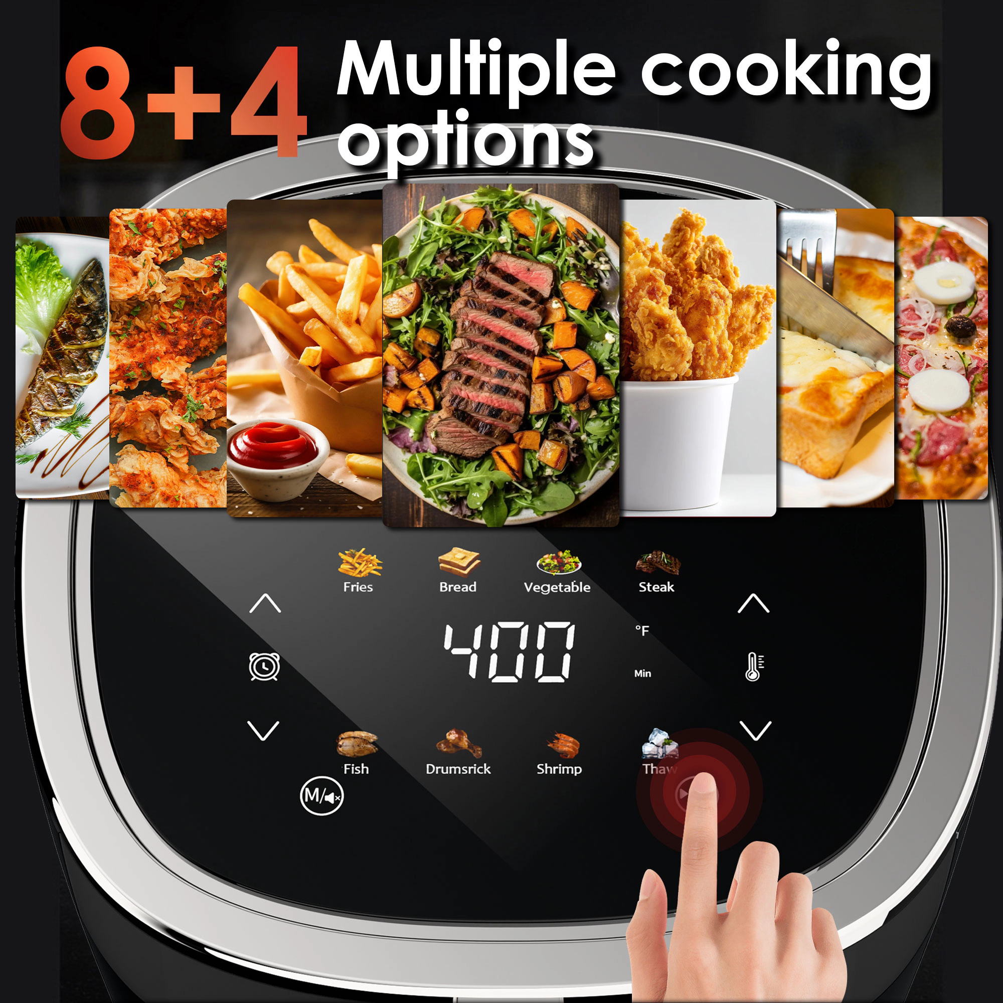 WHALL 4QT Touchscreen Air Fryer with View Window, 12 Presets, Air Fry, Bake, Broil, Roast, Reheat, Dehydrate, Black