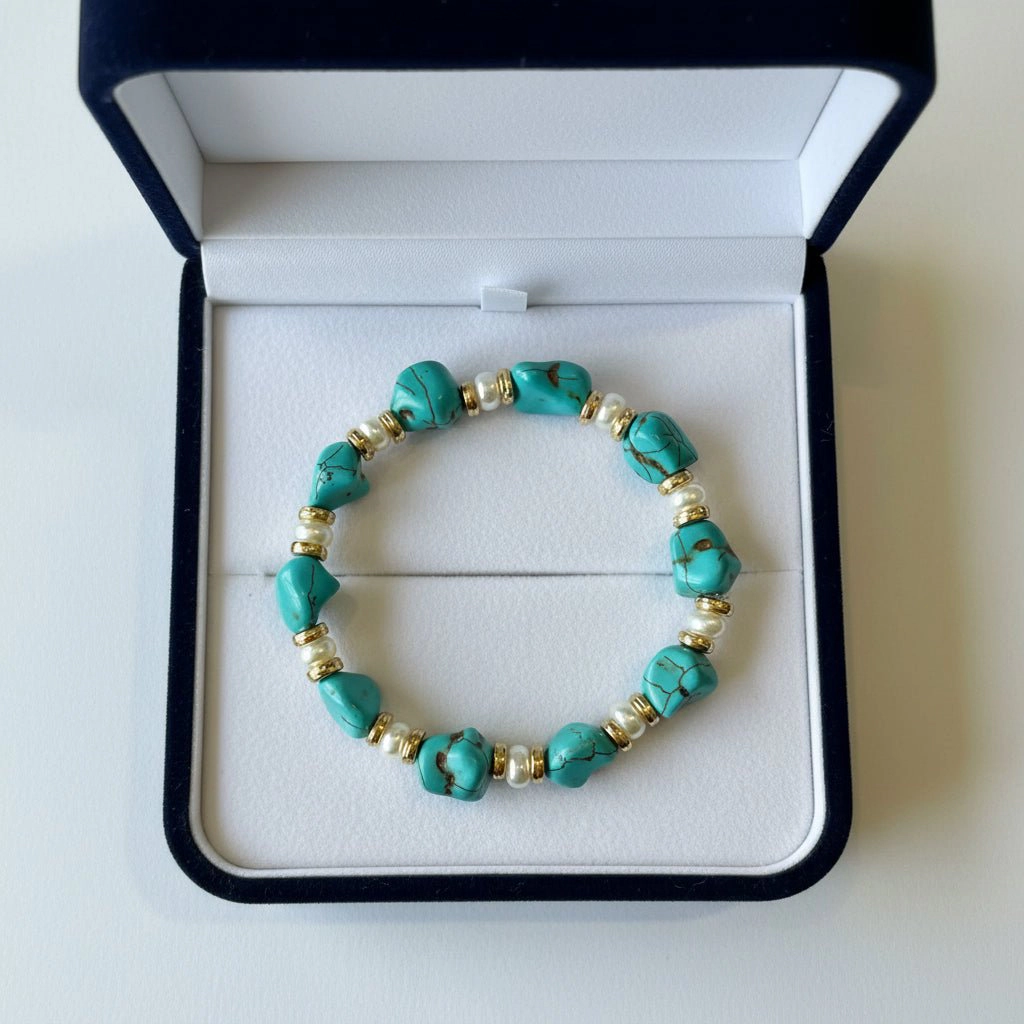 DressAtR Women's Turquoise Pearl Stretch Bracelet