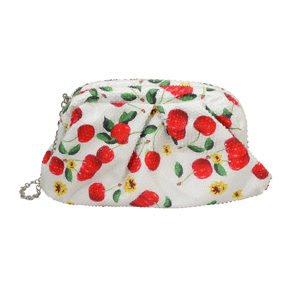 Fashnzfab Bling Studded Cherry Floral Pattern Evening Clutch Bag Crossbody Bag