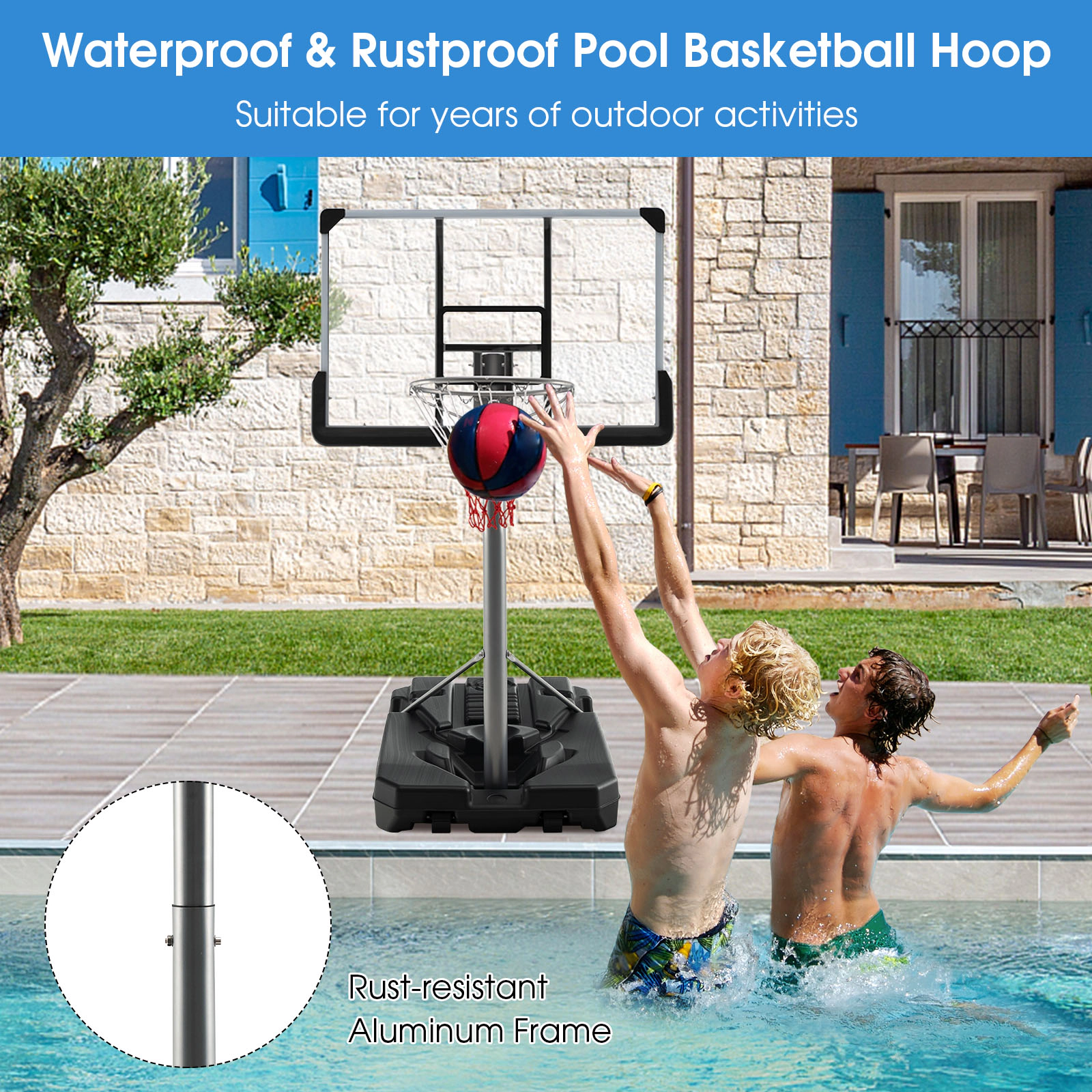 SUGIFT 5.4-ft to 6.6-ft Adjustable 44-in Shatterproof Backboard Basketball Hoop with Fillable Base and Wheels