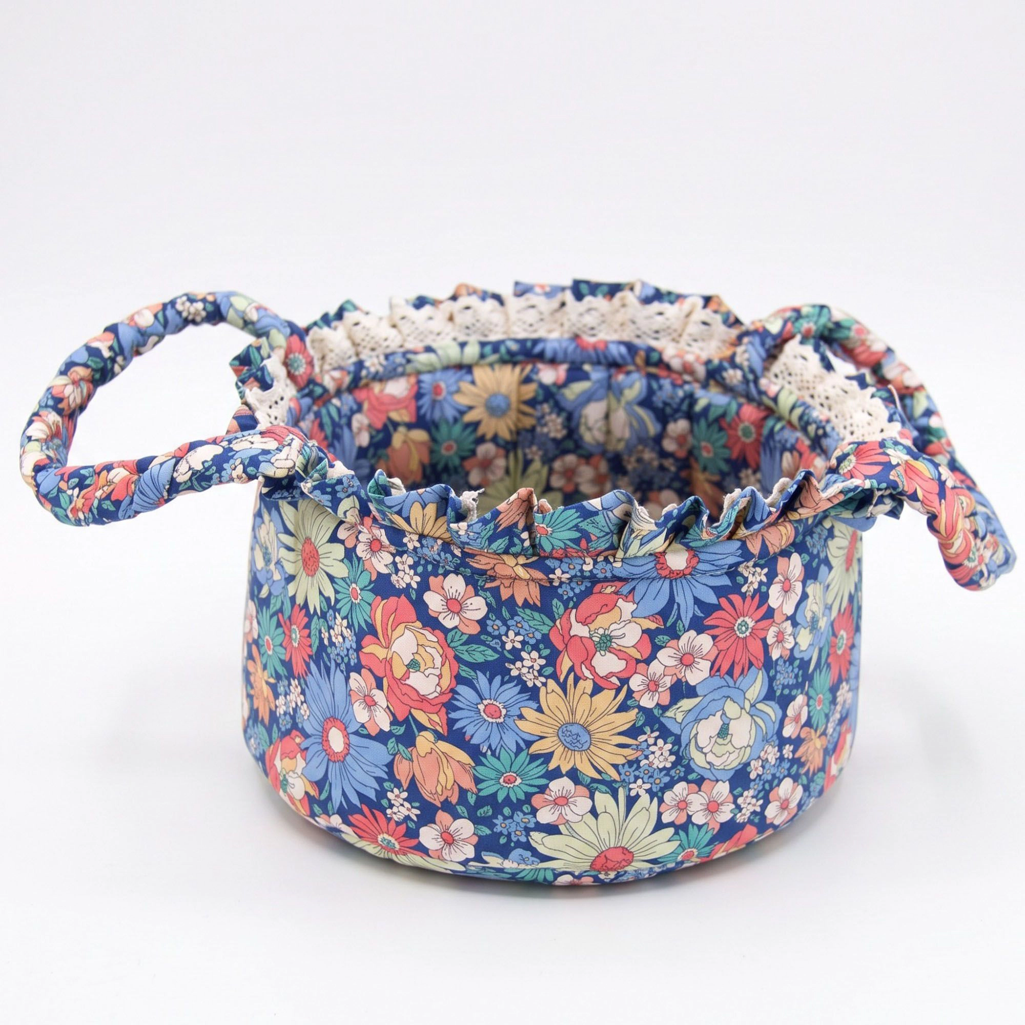 Alilang Unisex Floral Quilted Fabric Storage Basket with Carry Handles