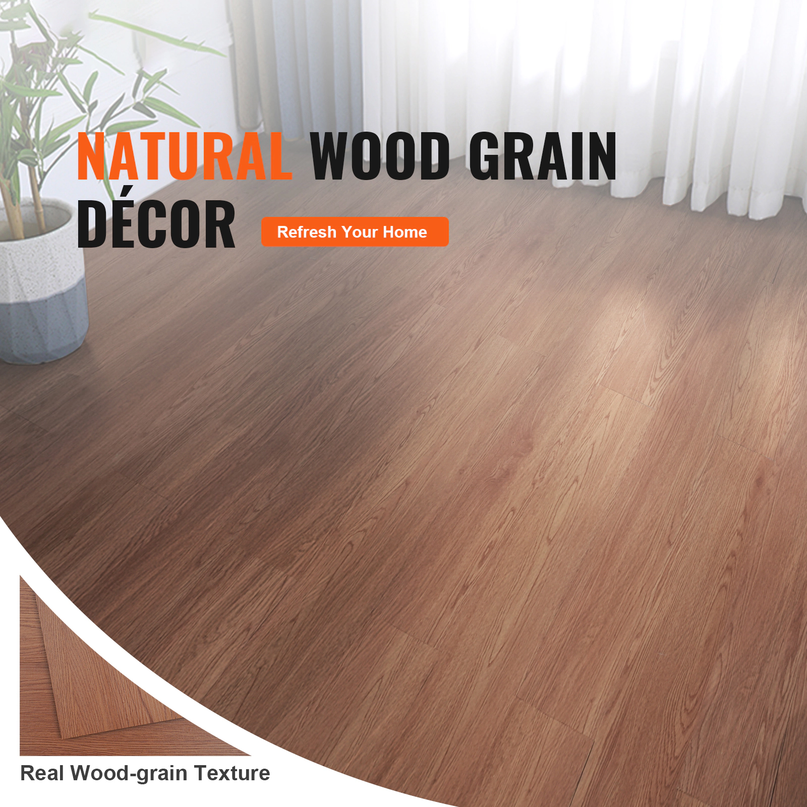 HONGGE Peel & Stick Vinyl Floor Tiles, 36-Pack 36 x 6 In, Wood Grain DIY Flooring, 2.5mm Thick