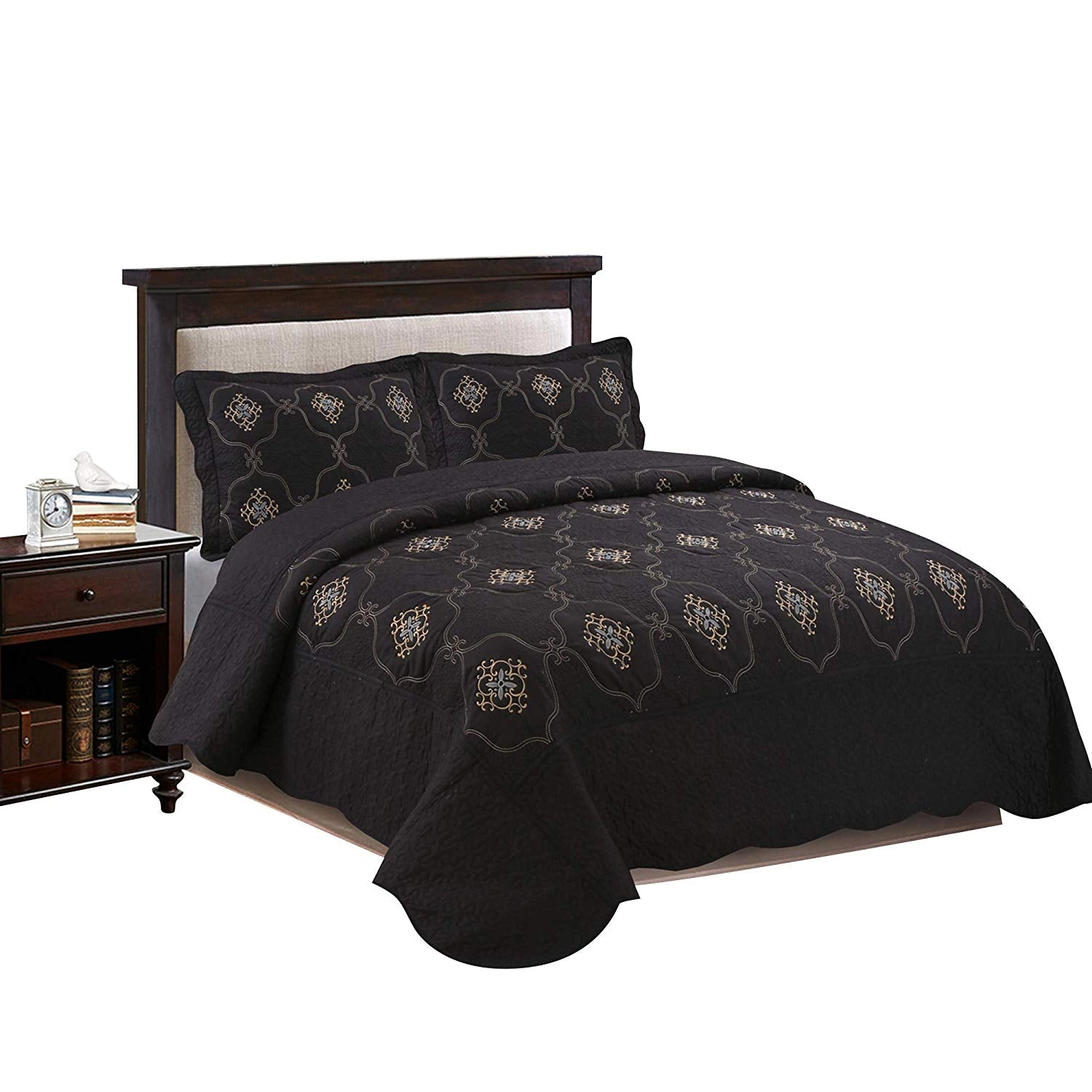 MarCielo 3 Pieces Luxury Embroidered Quilt Set Oversized Bedspread