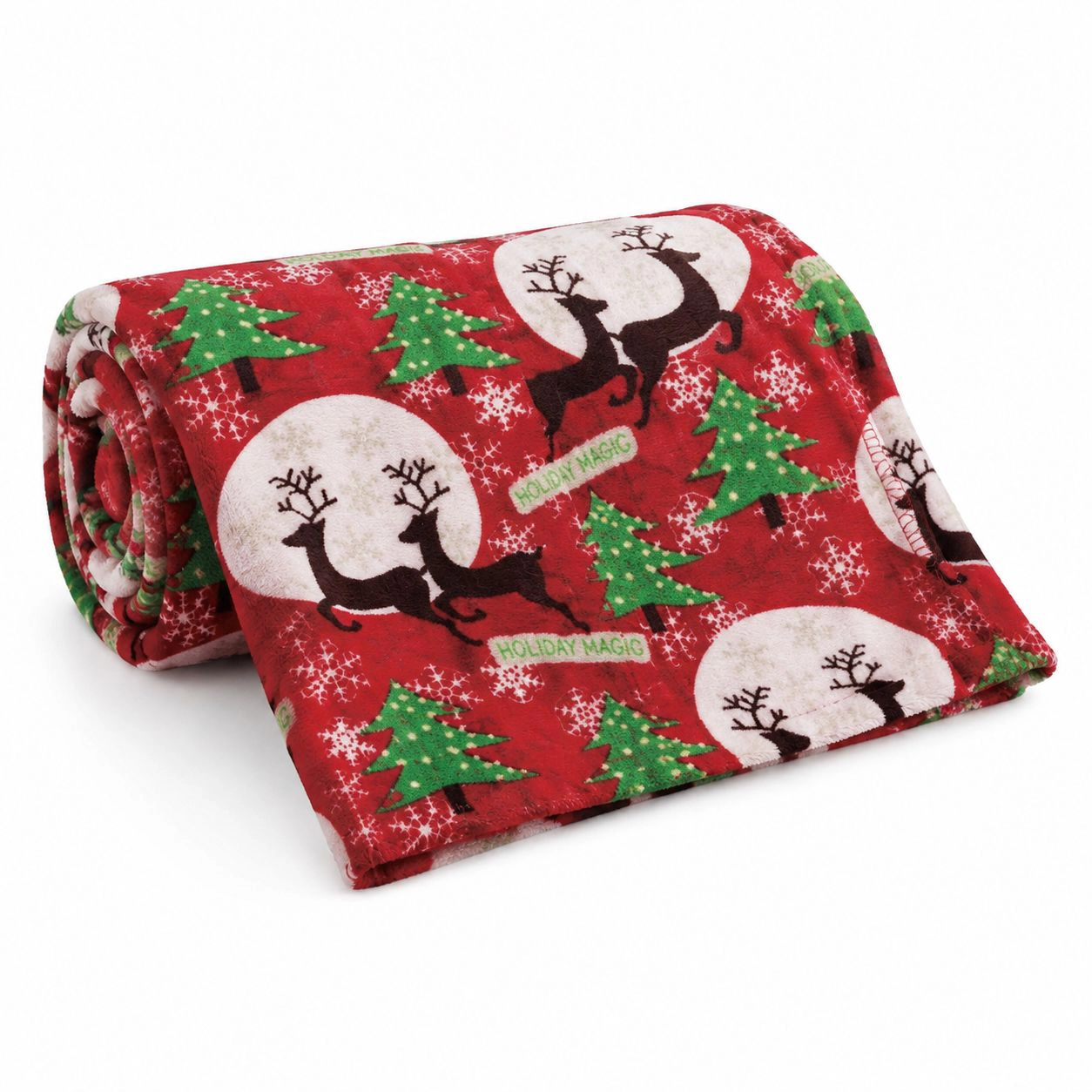 Kate Aurora Holiday Living Christmas Holiday Magical Reindeer Plush Accent Red Throw Blanket