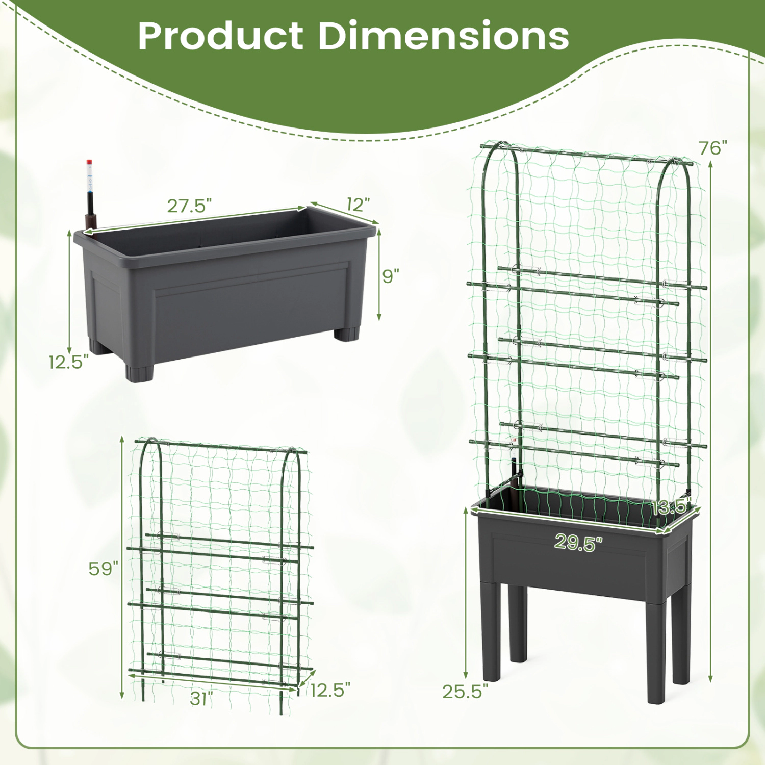 Hivvago Self-watering Raised Garden Bed Elevated Planter with Climbing Trellis