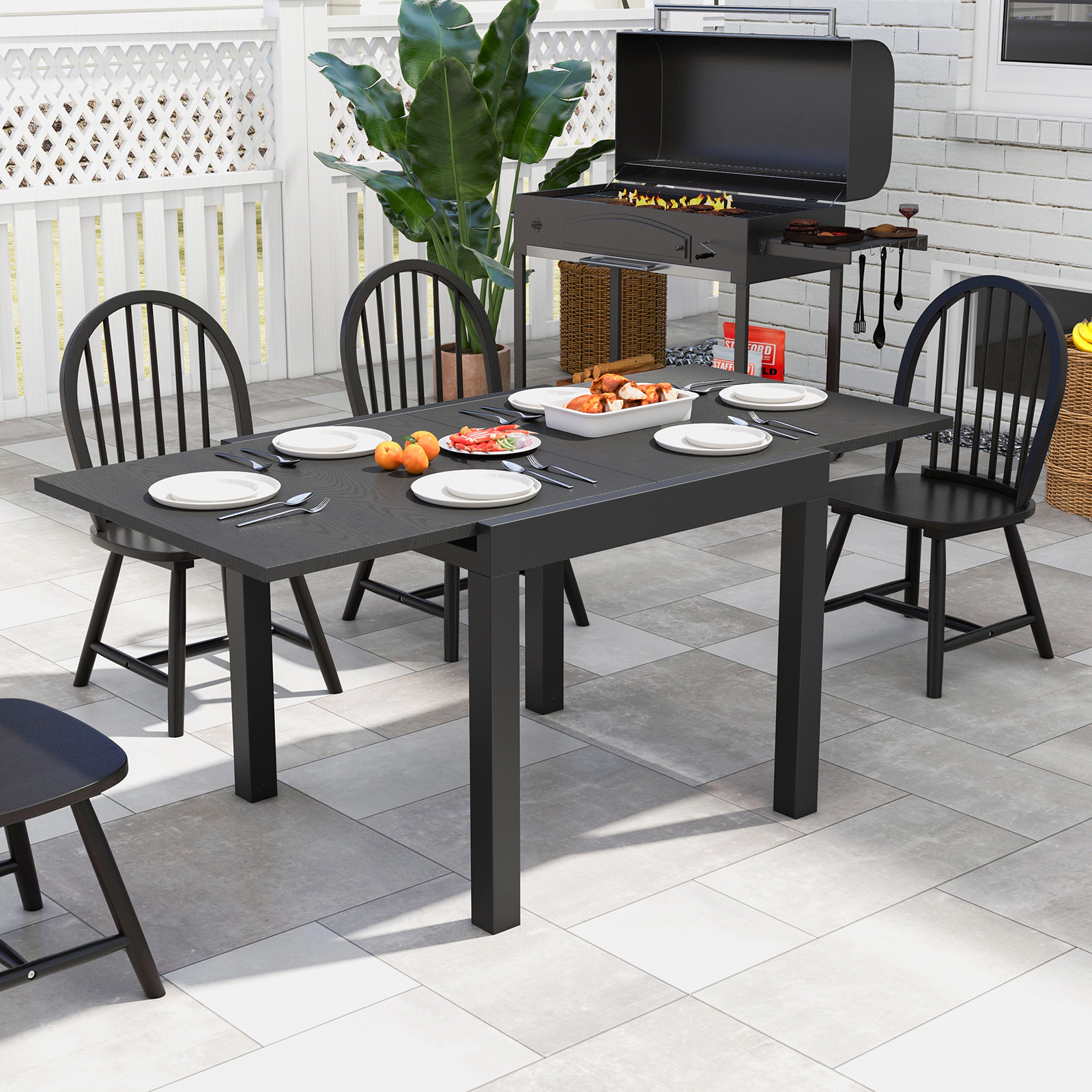 LJG 31.5 Inches-63 Inches Adjustable Patio Expandable Dining Table for 4-6 Person