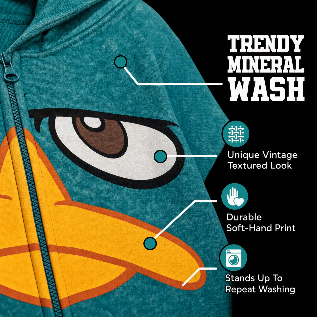 Disney Phineas and Ferb Perry the Platypus Matching Family Cosplay Fleece Zip-Up Hoodie