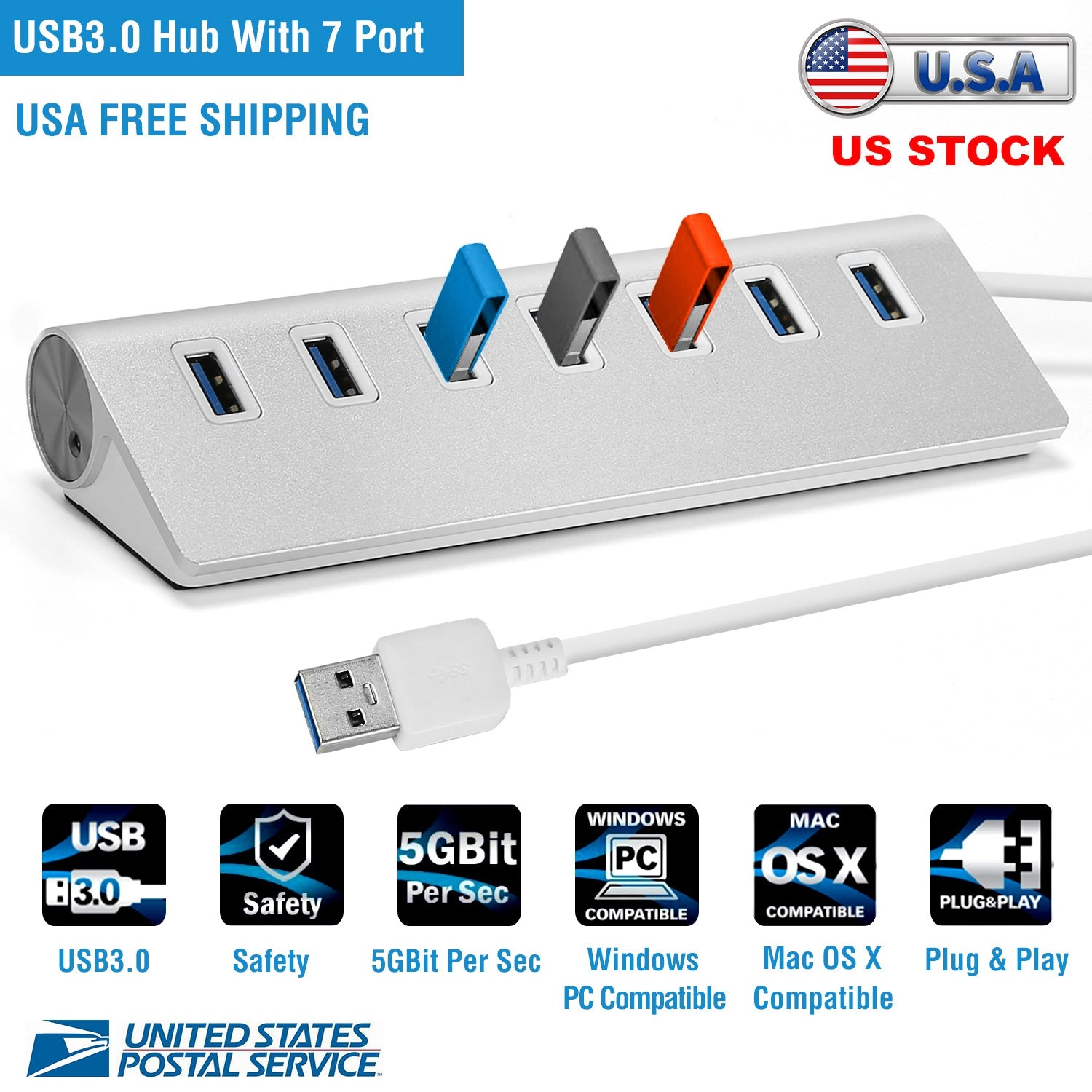 GBruno 7-Port USB 3.0 Hub With 1 Ft Cable
