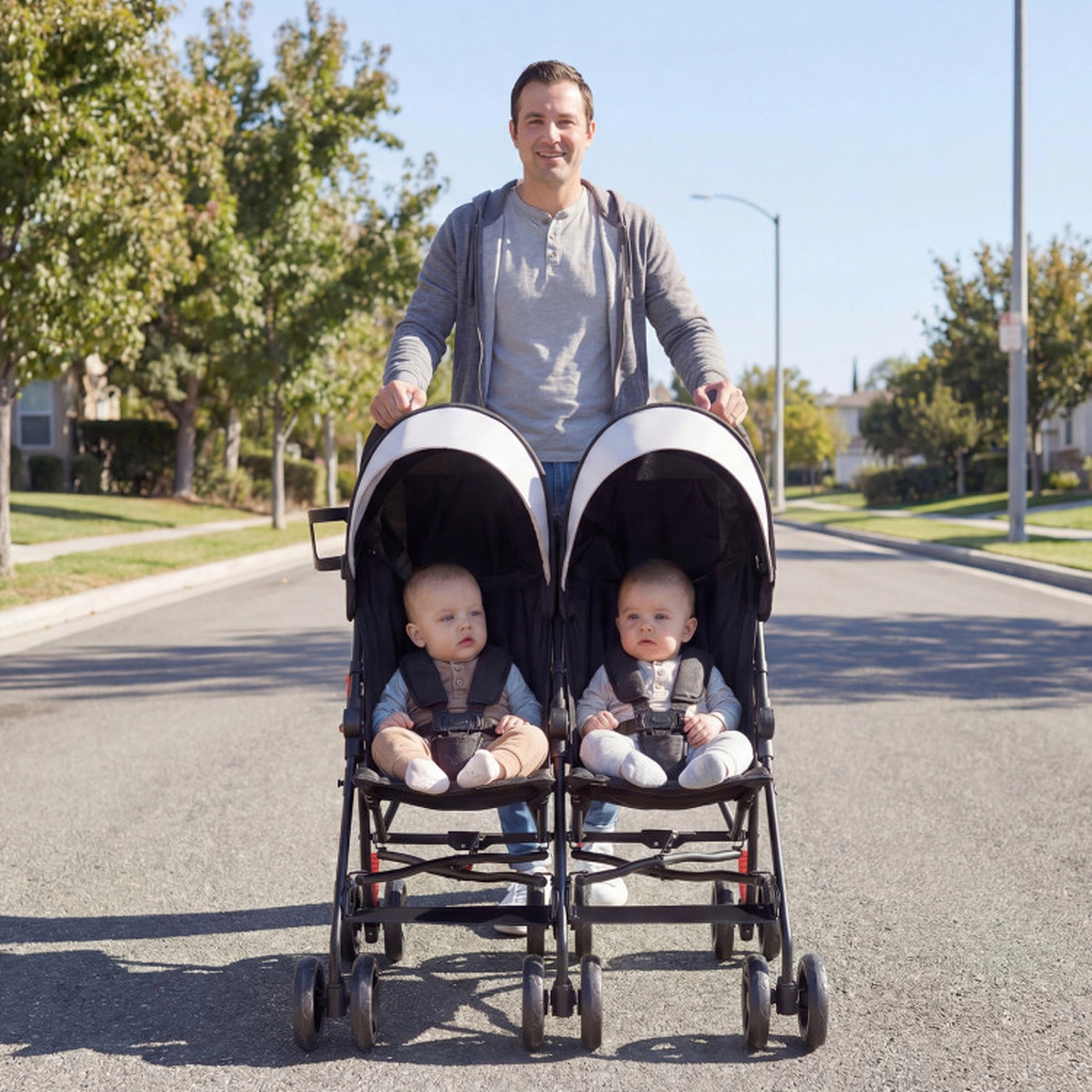 SUGIFT Baby Black Side-by-Side Double Umbrella Stroller with 5-Point Harness 31-in W 37-in H 35-lb Per Seat