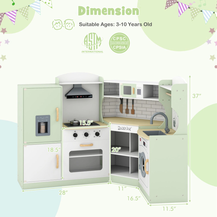 Hivvago Corner Kids Play Kitchen with Washing Machine and Ice Maker Gift for Boys Girls