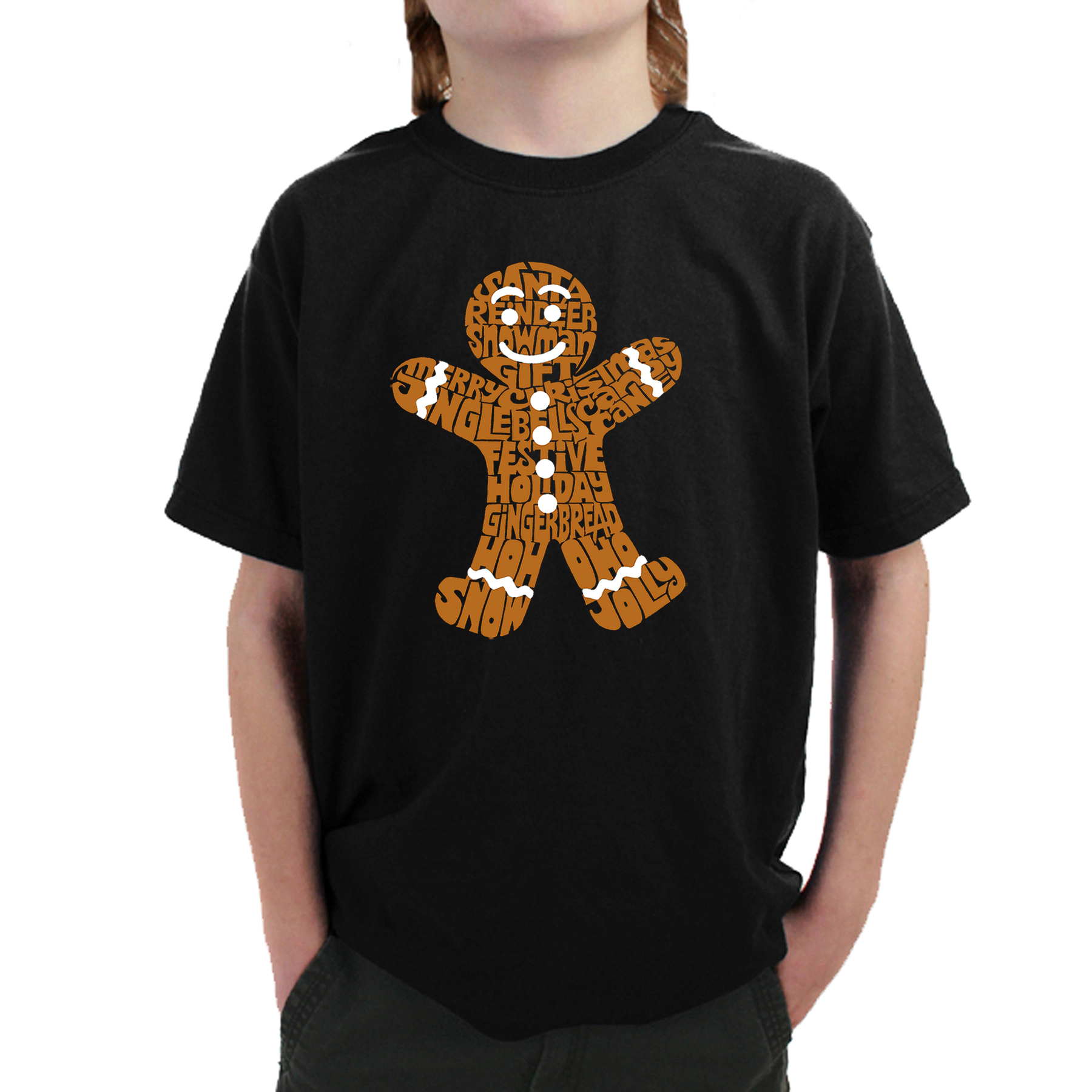 LA Pop Art Boy's Word T-Shirt - Gingerbread