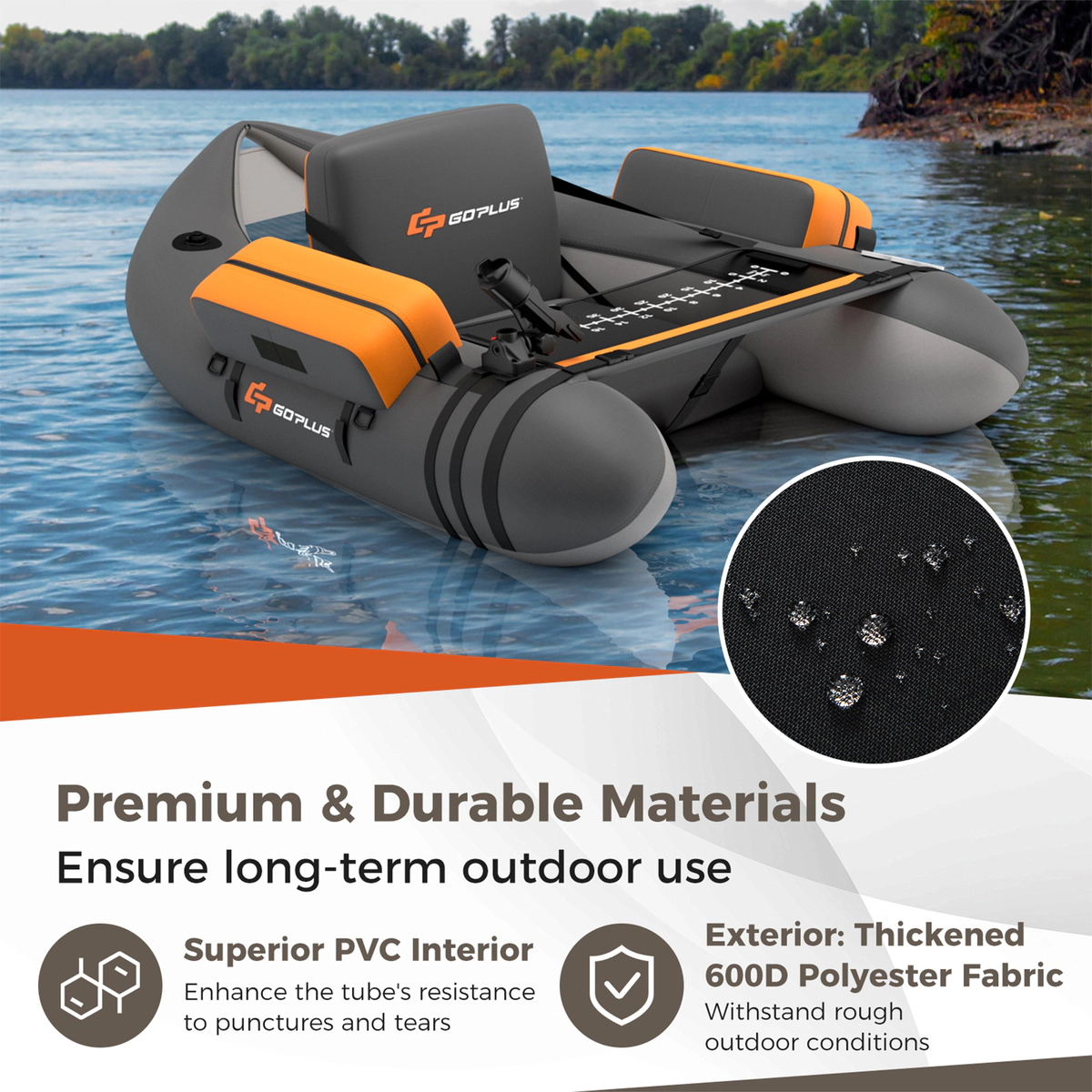 SUGIFT Adult Gray Fishing Float Tube with Storage Pockets Fish Ruler and Foot Pump 53-in W 350-lb Load Capacity