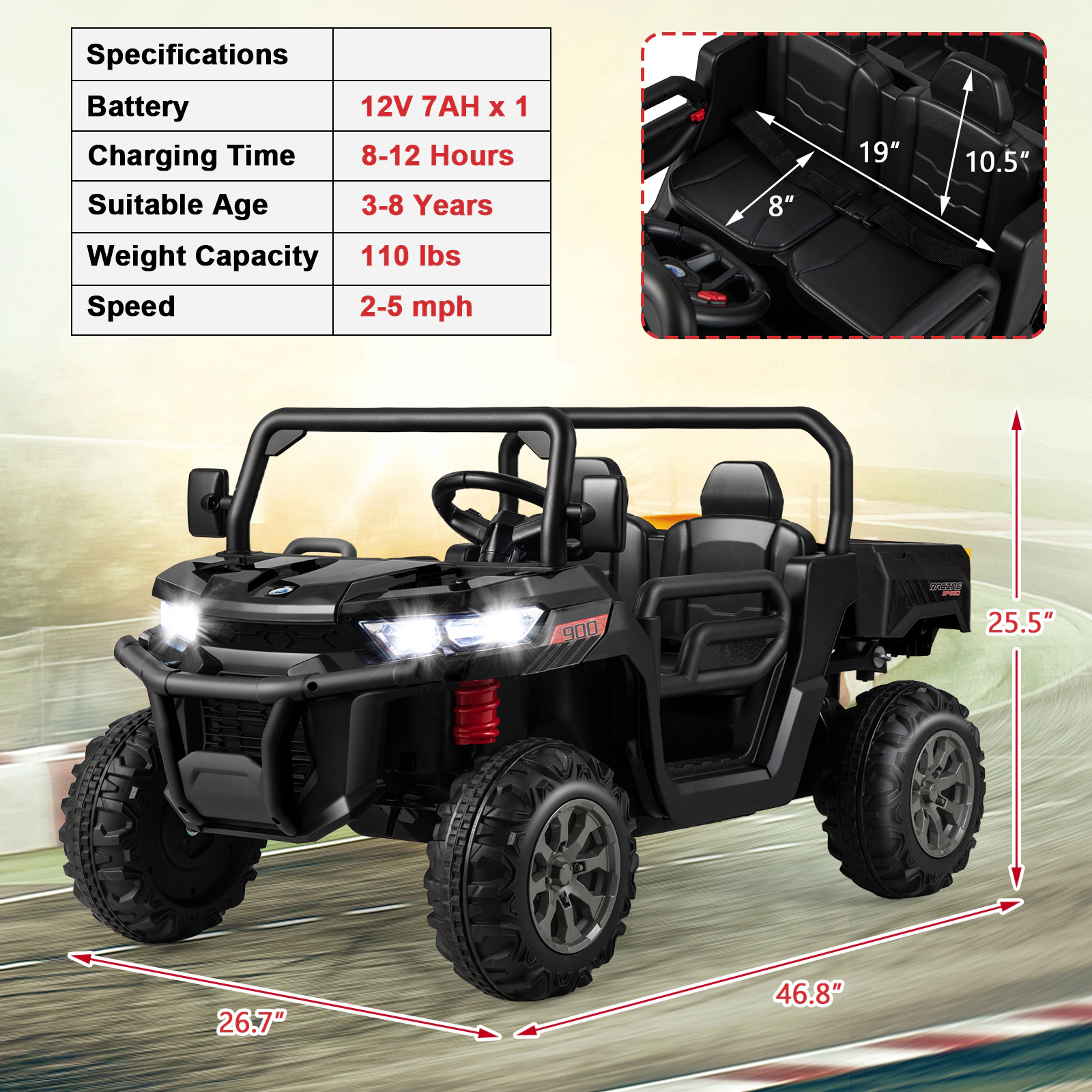 SUGIFT Tilting Bed Shovel and Remote 12V 2-Seater Kids Ride On Dump Truck