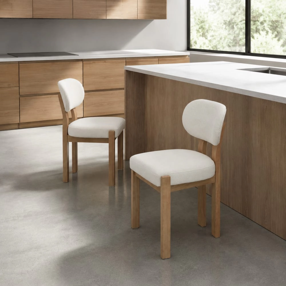 GOODSILO Upholstered Fabric Dining Chair Solid Rubber Wood Frame