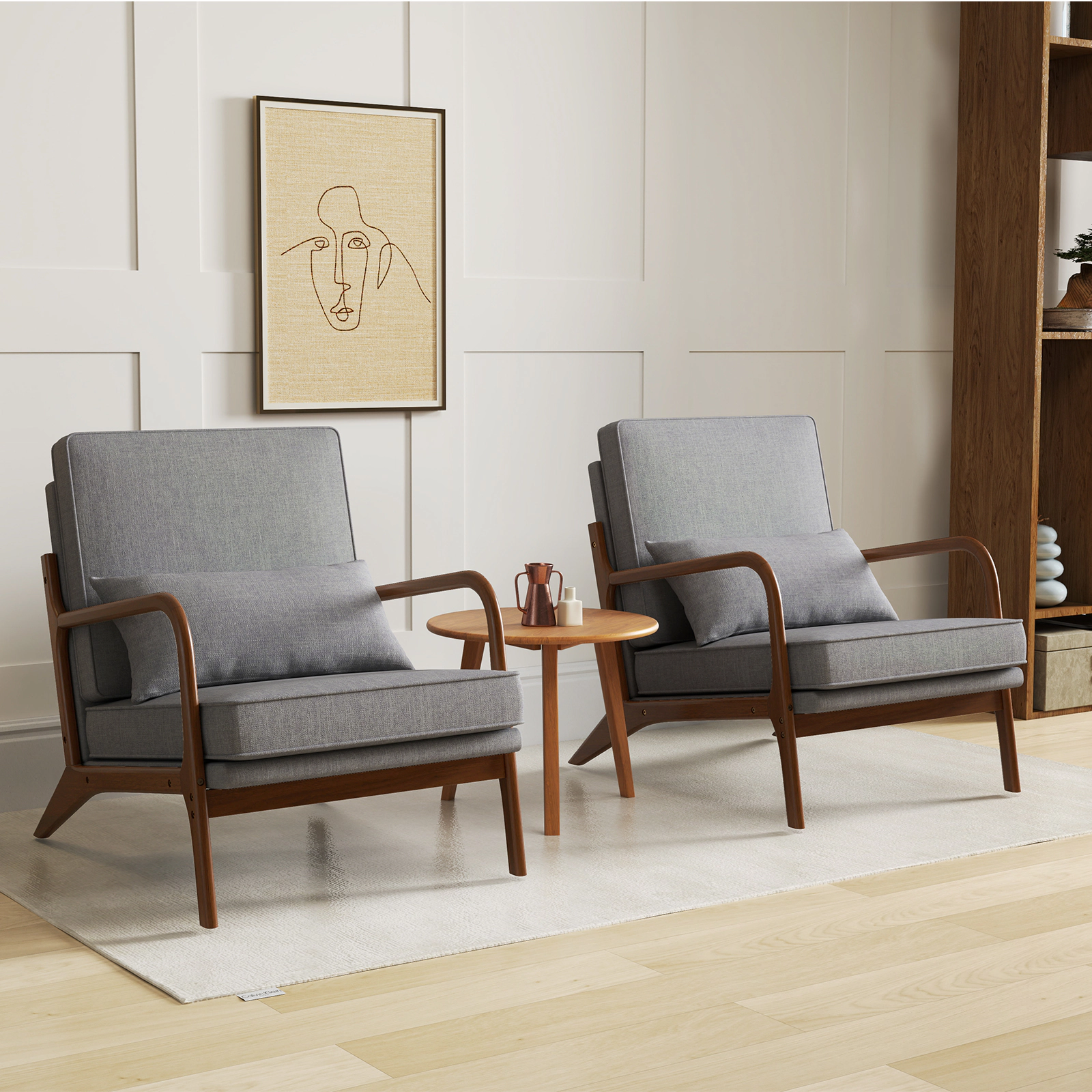 LJG Modern Accent Chair with Rubber Wood Armrests and Removable Back