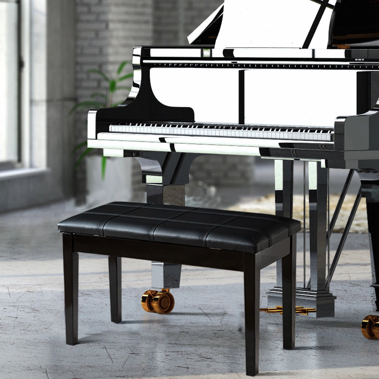 SUGIFT Solid Wood PU Leather Double Duet Piano Keyboard Bench Ottoman 360-lb Capacity Black