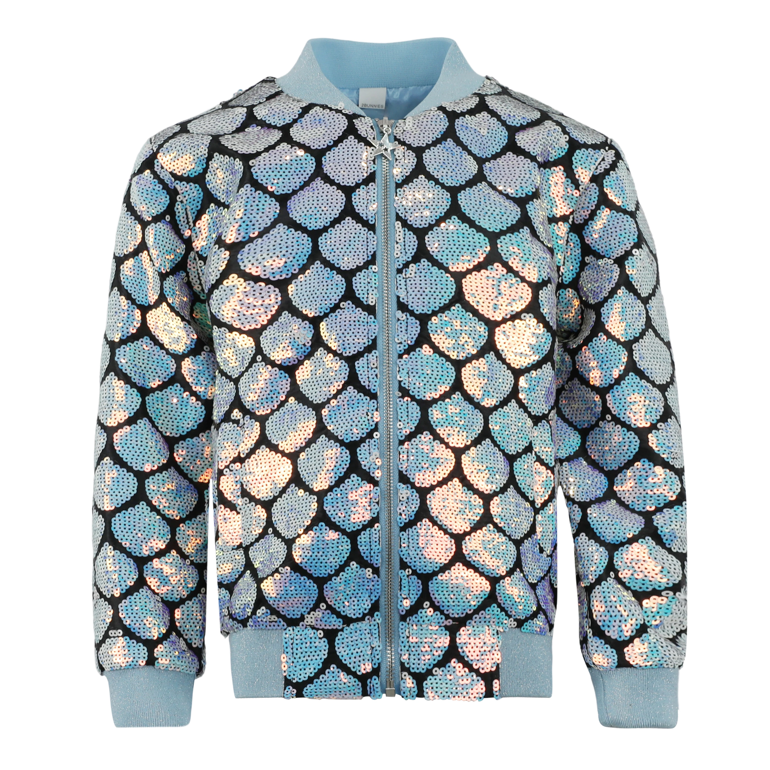 2Bunnies Girls’ Mermaid Seashell Sequin Bomber Jacket with Glitter Trim