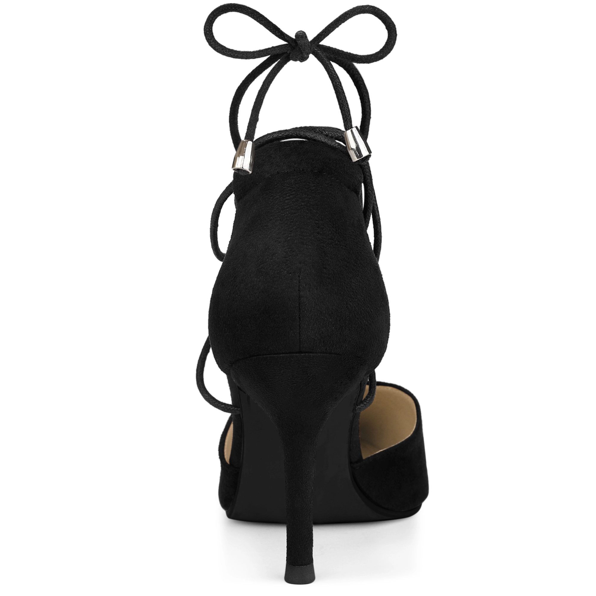 BLISSFUL STEP Women Faux Suede Pointed Toe Lace Up Stiletto Heels Dress Pumps