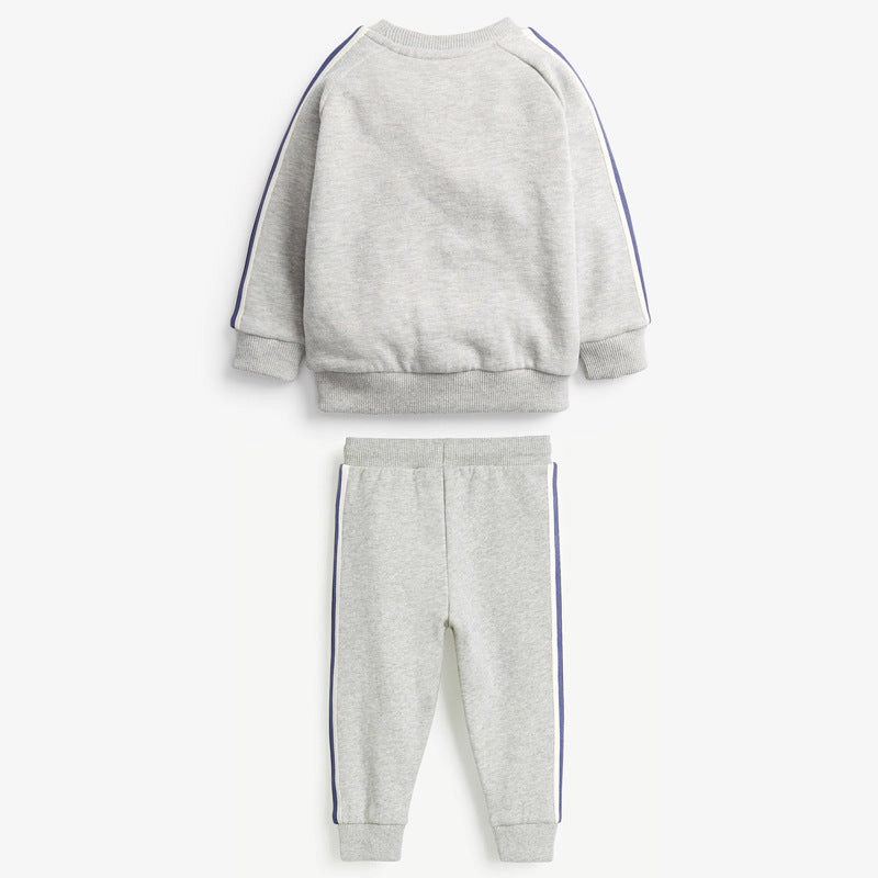 MyKids-USA Baby Boy Cartoon Truck Pattern Side Striped Design Hoodie & Trousers Warm Sets