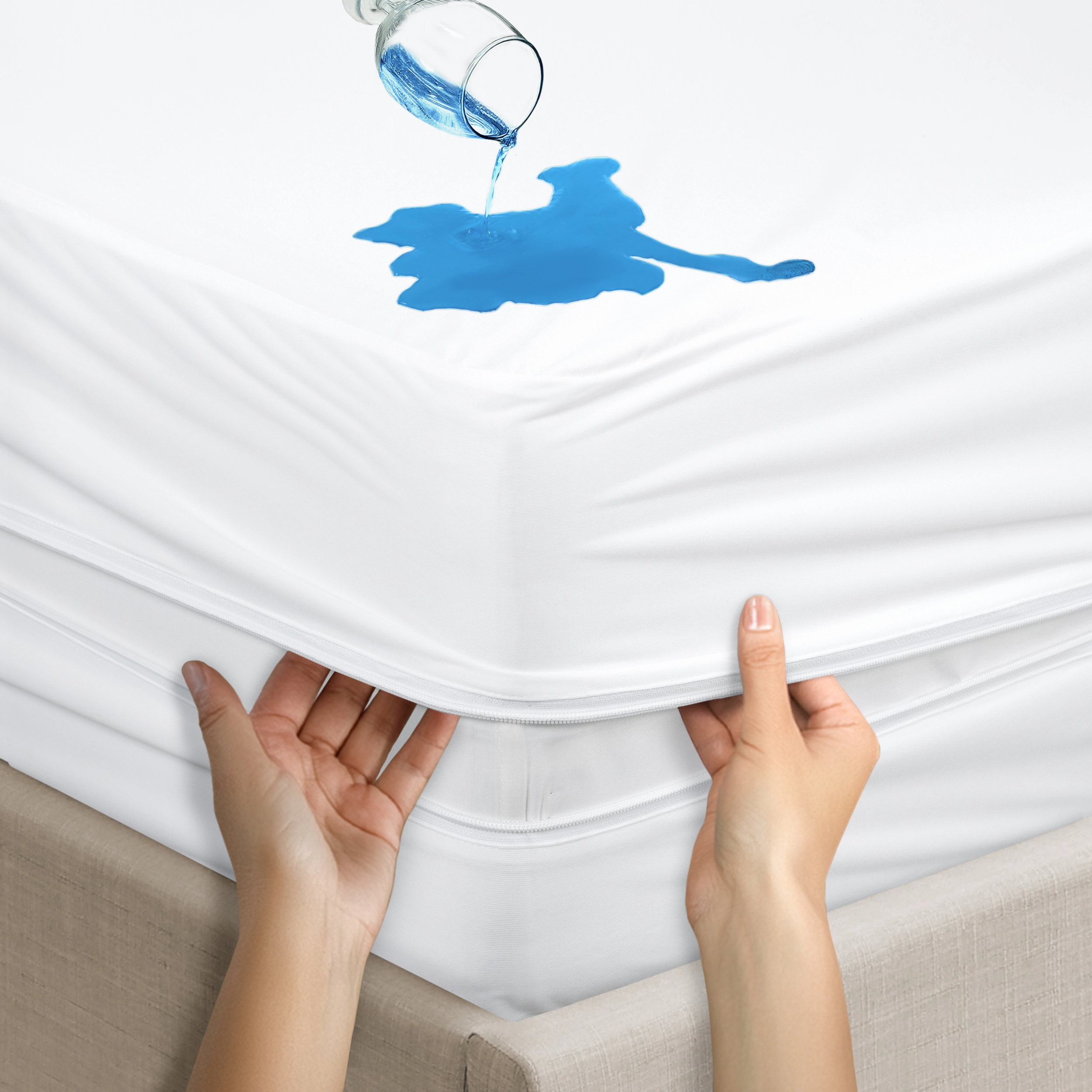 Lux Decor Collection Waterproof Mattress Encasement, Zippered 6-Sided Bed Bug Protector, Breathable Noiseless 14" Deep Mattress Cover