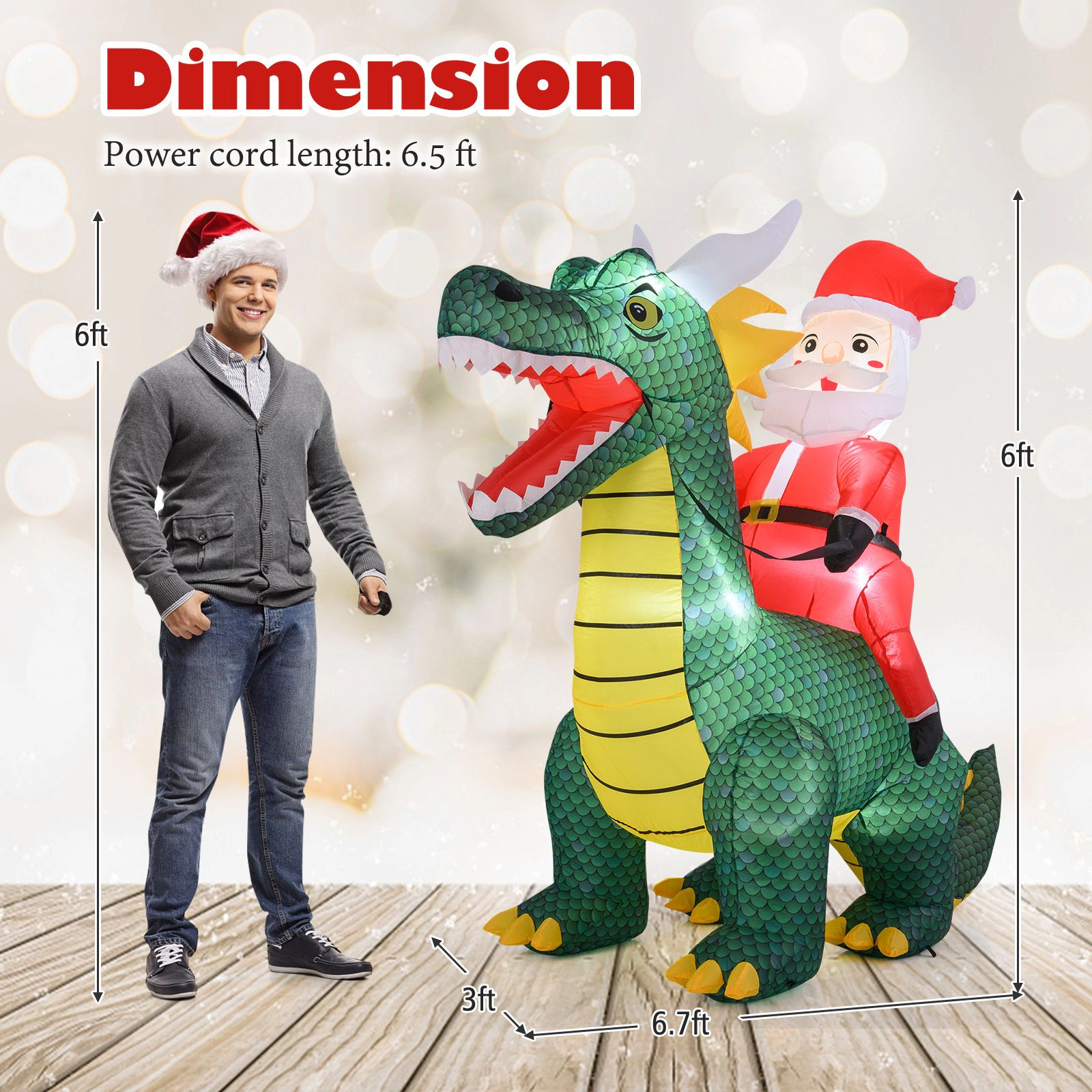 SlickBlue Unisex 6.7 Feet Lighted Inflatable Santa Riding Dinosaur