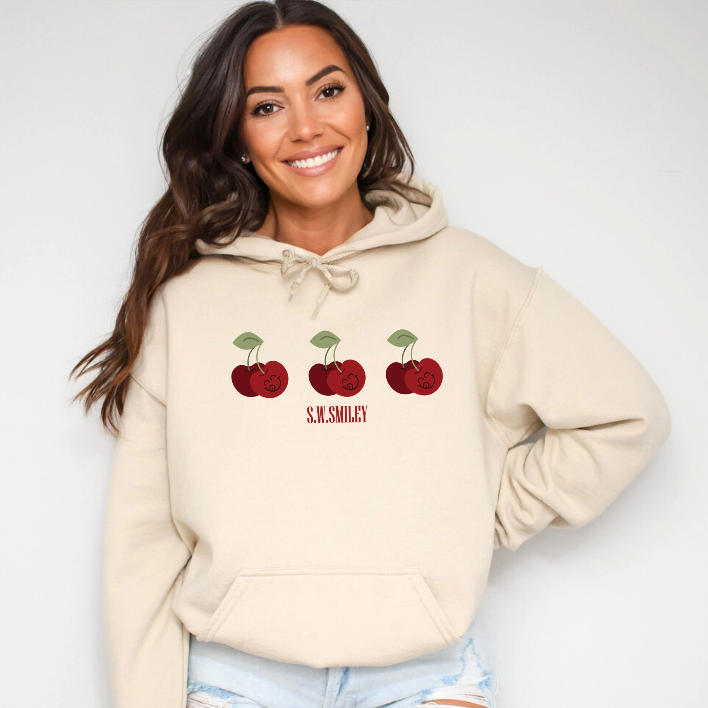 Simply Sage Market - Women's Graphic Hoodie S.W.Smiley Cherry Face Row