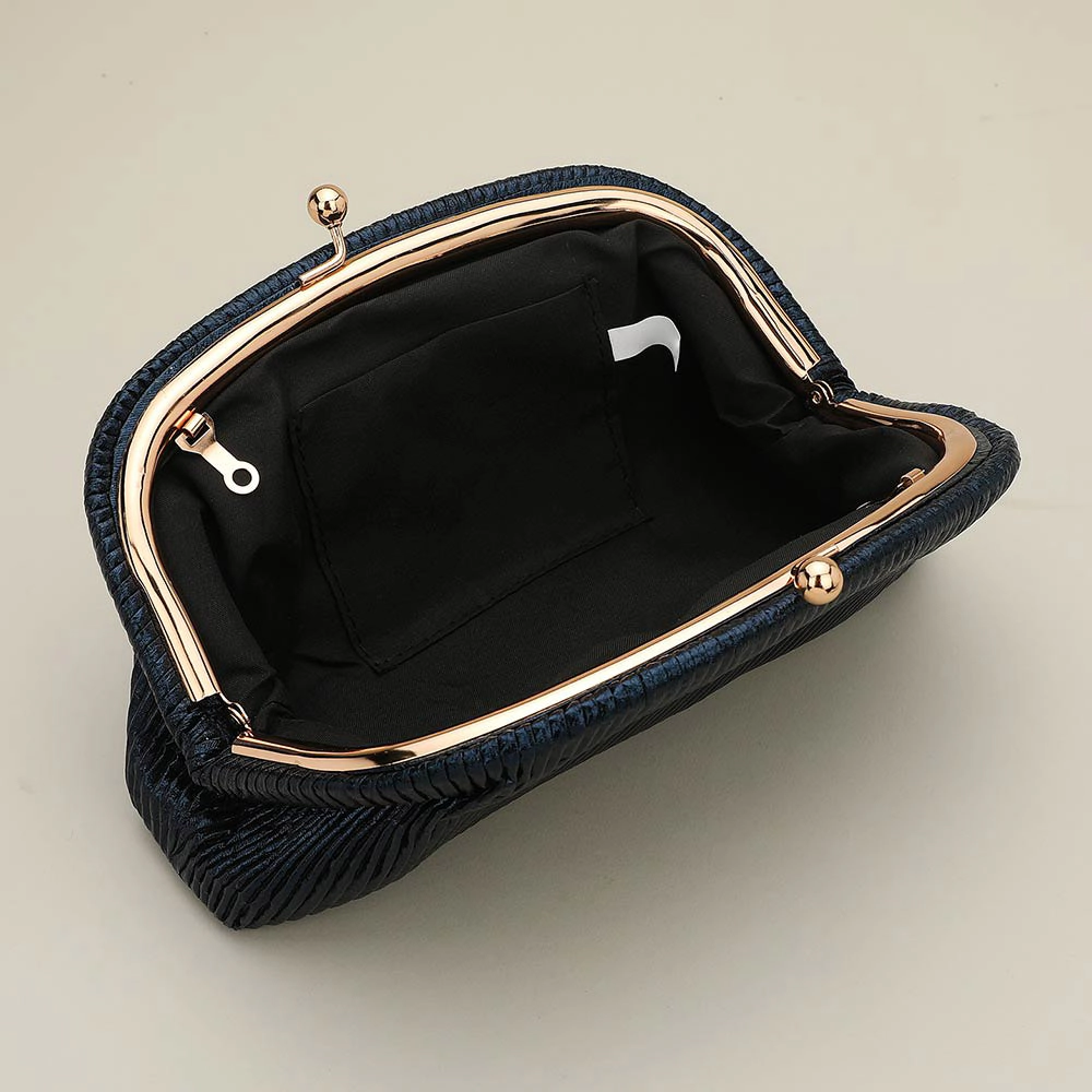 Fashnzfab Faux Leather Metallic Pleated Half Moon Shape Evening Clutch Crossbody Bag