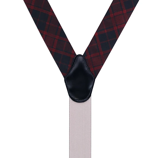 Trafalgar Men's Kincade Red Blackwatch Plaid Silk Button End Suspenders
