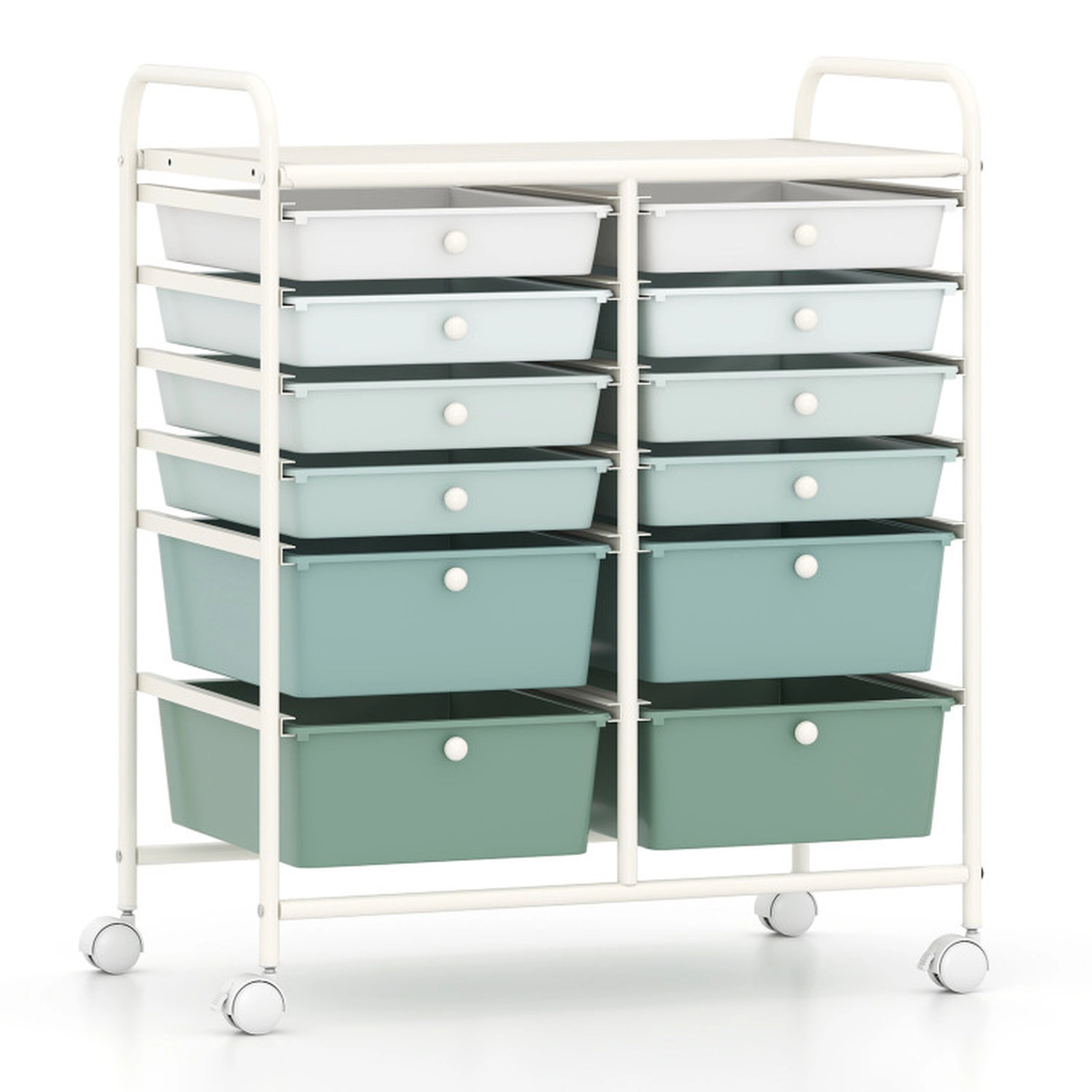 SUGIFT Green Gradient 12-Drawer Rolling Storage Cart with Removable Drawers and Reinforced Metal Frame