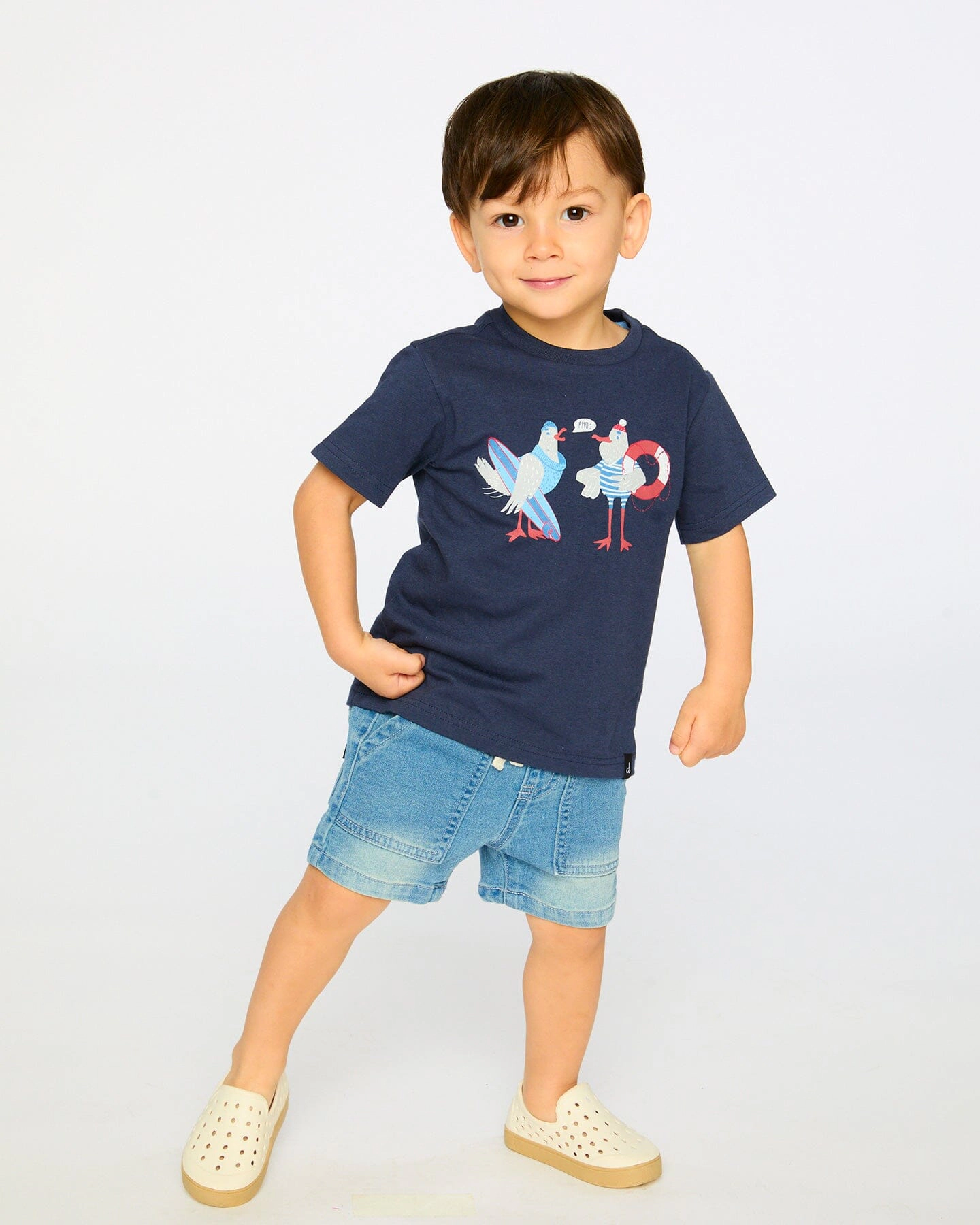 Deux par Boys Organic Cotton Seagull Graphic Short Sleeve T-Shirt