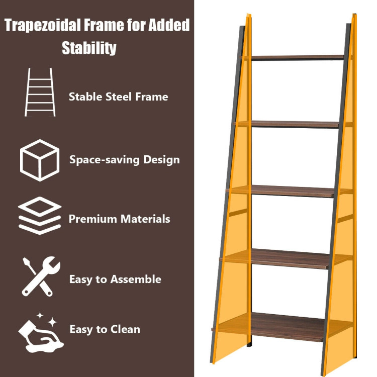 Hivvago 5 Tier Leaning Bookshelf Wood Metal Bookcase