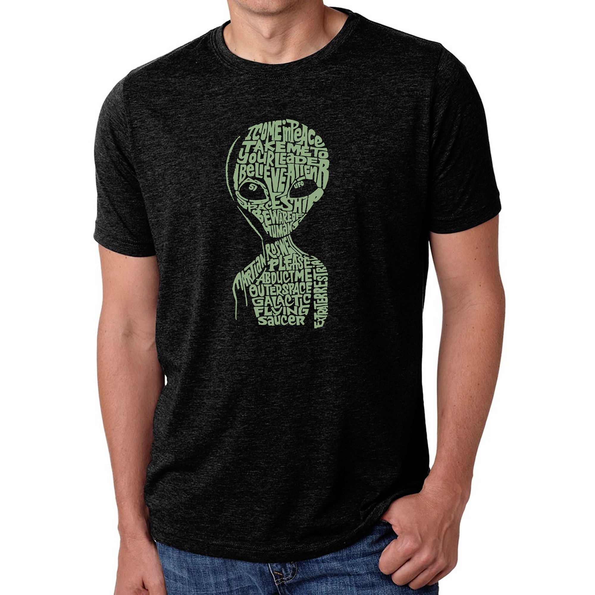 LOS ANGELES POP Art Men's Cotton-Poly Alien Word T-Shirt - Crew Neck, Short Sleeve
