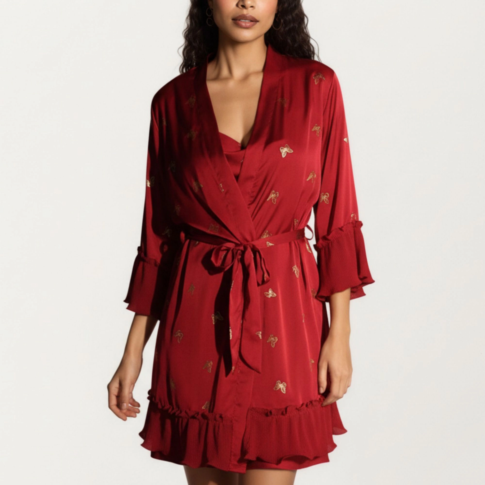 Anna-Kaci Women's Satin Bow Print Slip Dress with Spaghetti Straps and Soft Draped Neckline for a Smooth Elegant Look