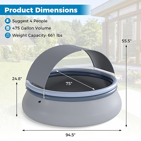 SUGIFT 94.5-in 661-lb Capacity Blue Round Inflatable Above Ground Swimming Pool with UPF 50+ Sunshade Canopy