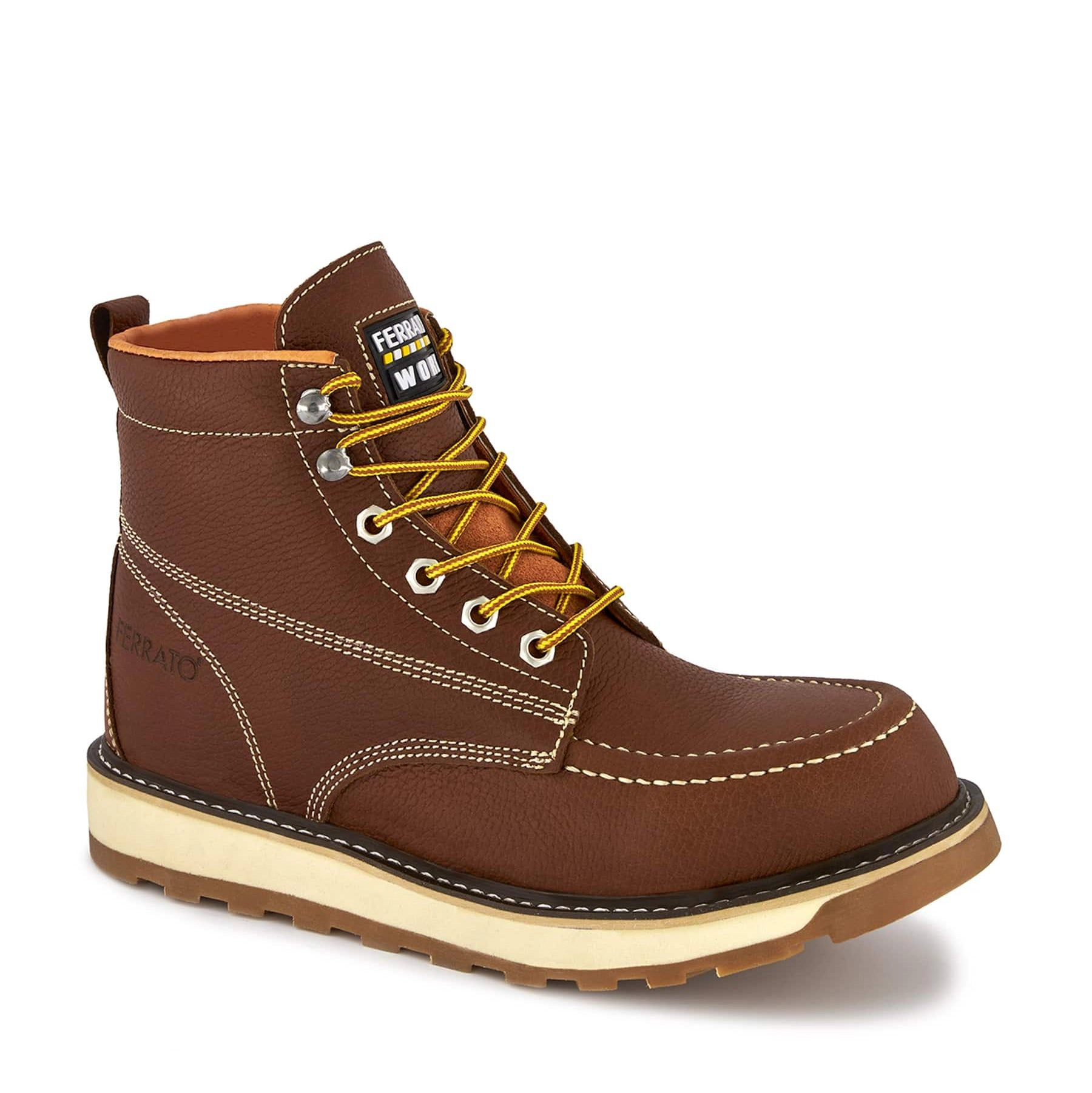 Ferrato Work Mens Leather Boots - Lace-Up Rubber Sole