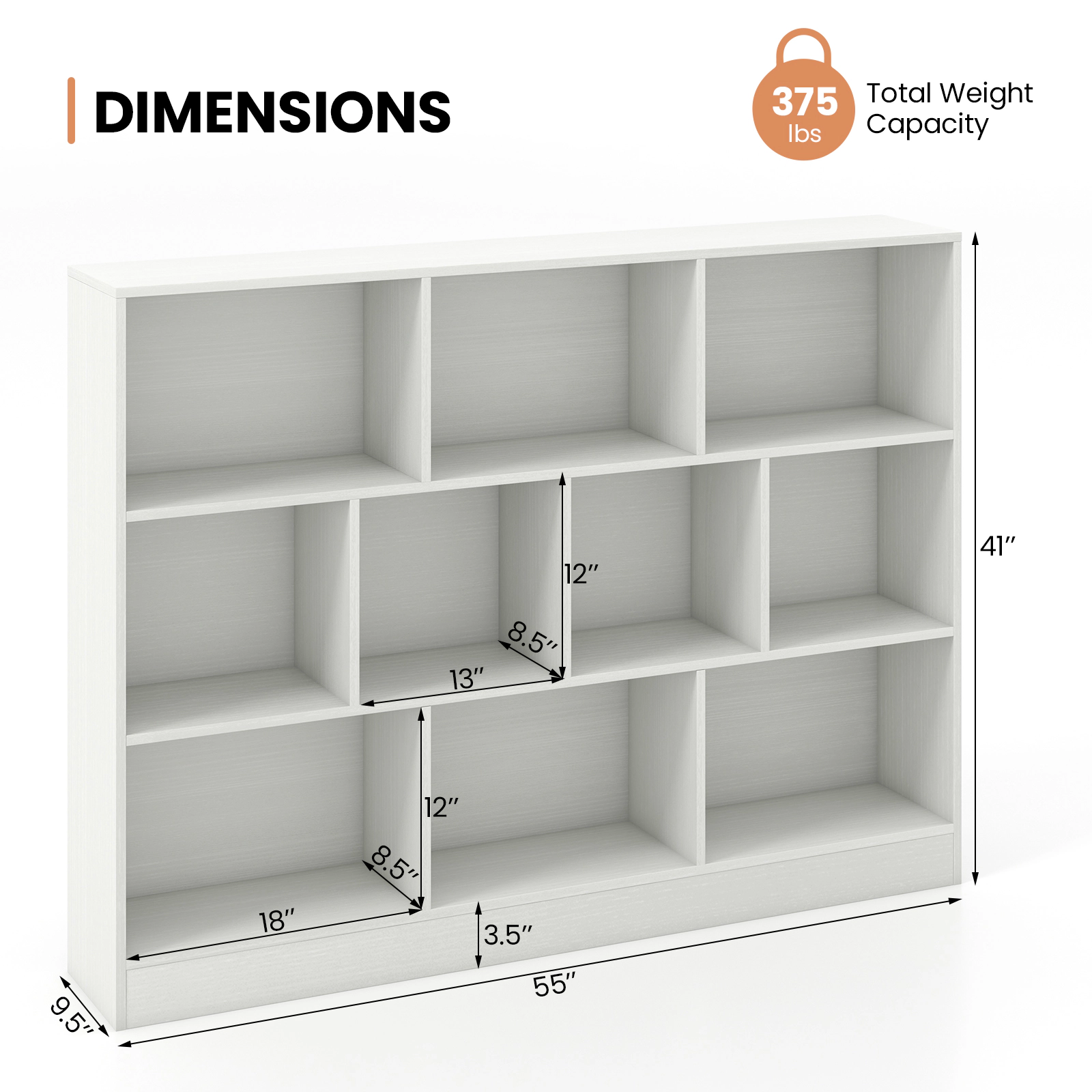Hivvago 41 inches Wooden Toy Storage Organizer with 10 Cubes for Classroom Daycare Nursery Kindergarten