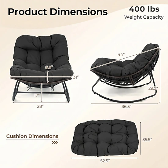 SUGIFT Thick Removable Cushion and Metal Frame Outdoor Papasan Rocking ...