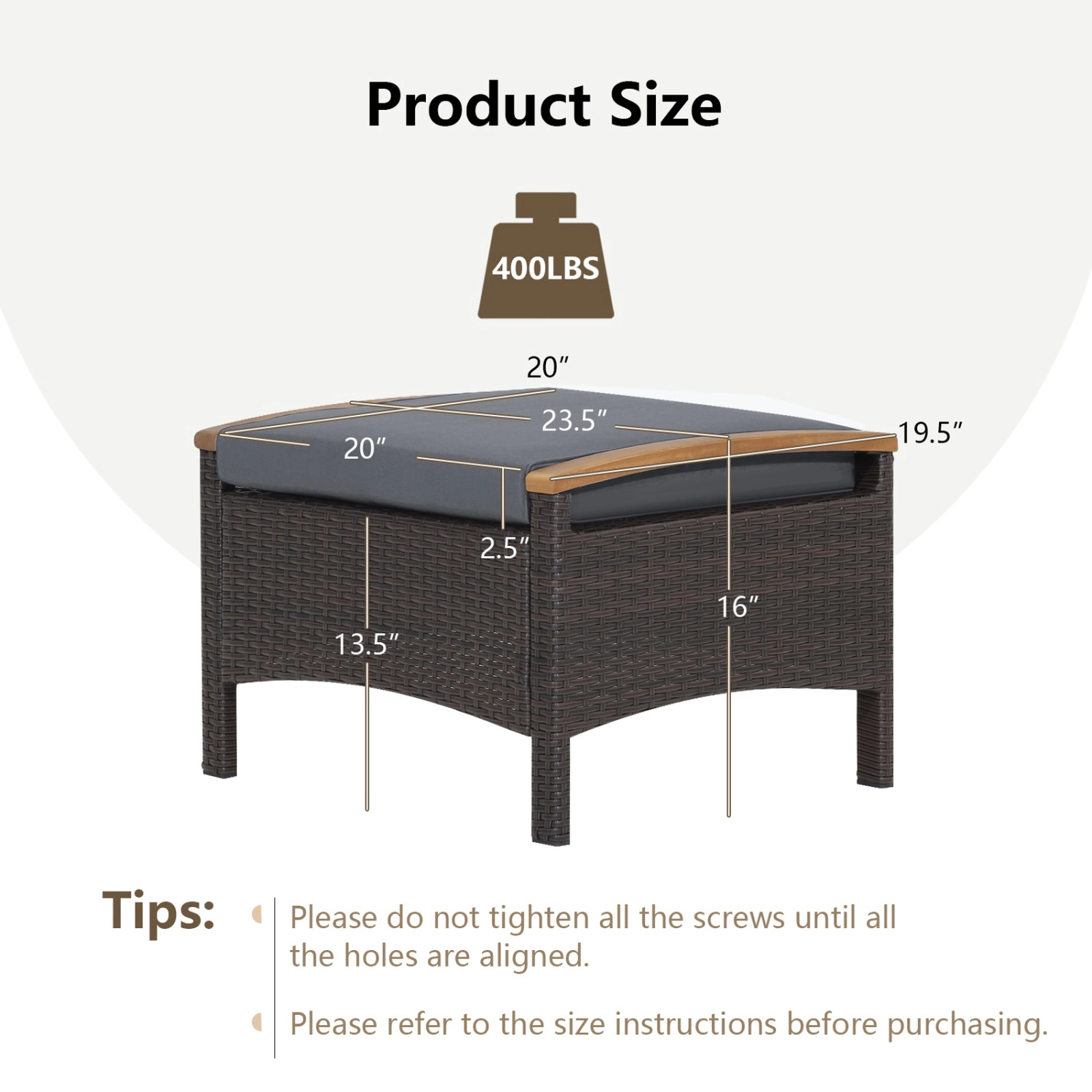 SUGIFT Set of 2 Fade-Resistant Wicker Patio Ottomans Foot Rest with Cushions 400-lb Capacity Mix Brown PE Rattan Gray