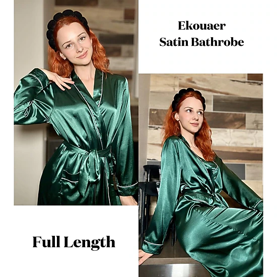 Ekouaer Silk Robes for Women Long Sleeve Satin Bathrobe Soft Lightweight Full Length Sleepwear