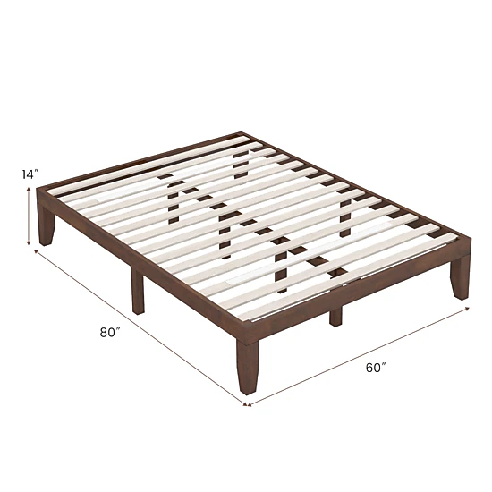 LJG 14 Inch King Size Wood Platform Bed Frame