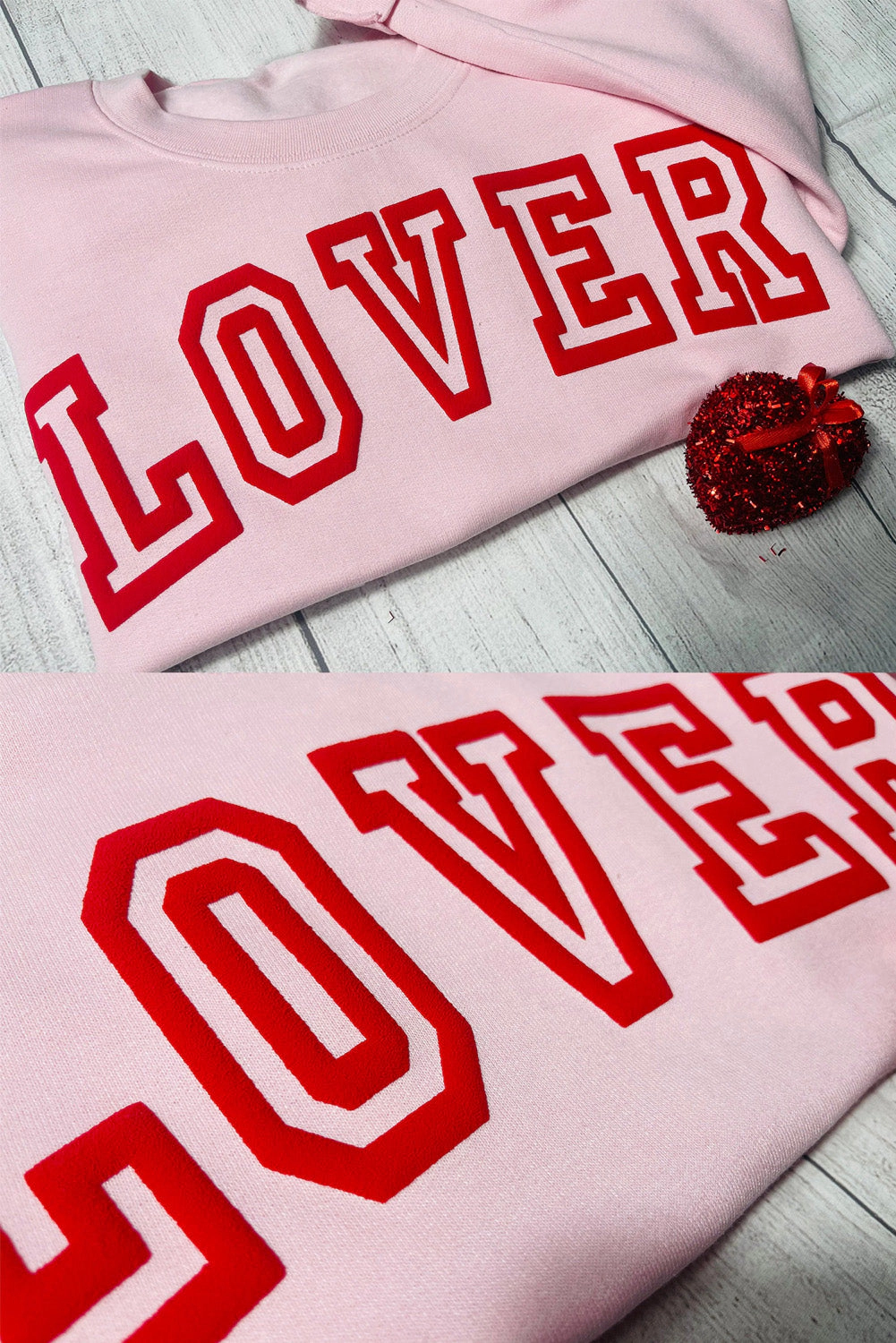 Threaded Pear Women's Raya LOVER Puff Print Drop Shoulder Pullover Sweatshirt