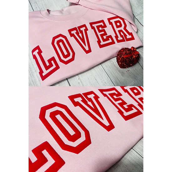 Threaded Pear Women's Raya LOVER Puff Print Drop Shoulder Pullover Sweatshirt