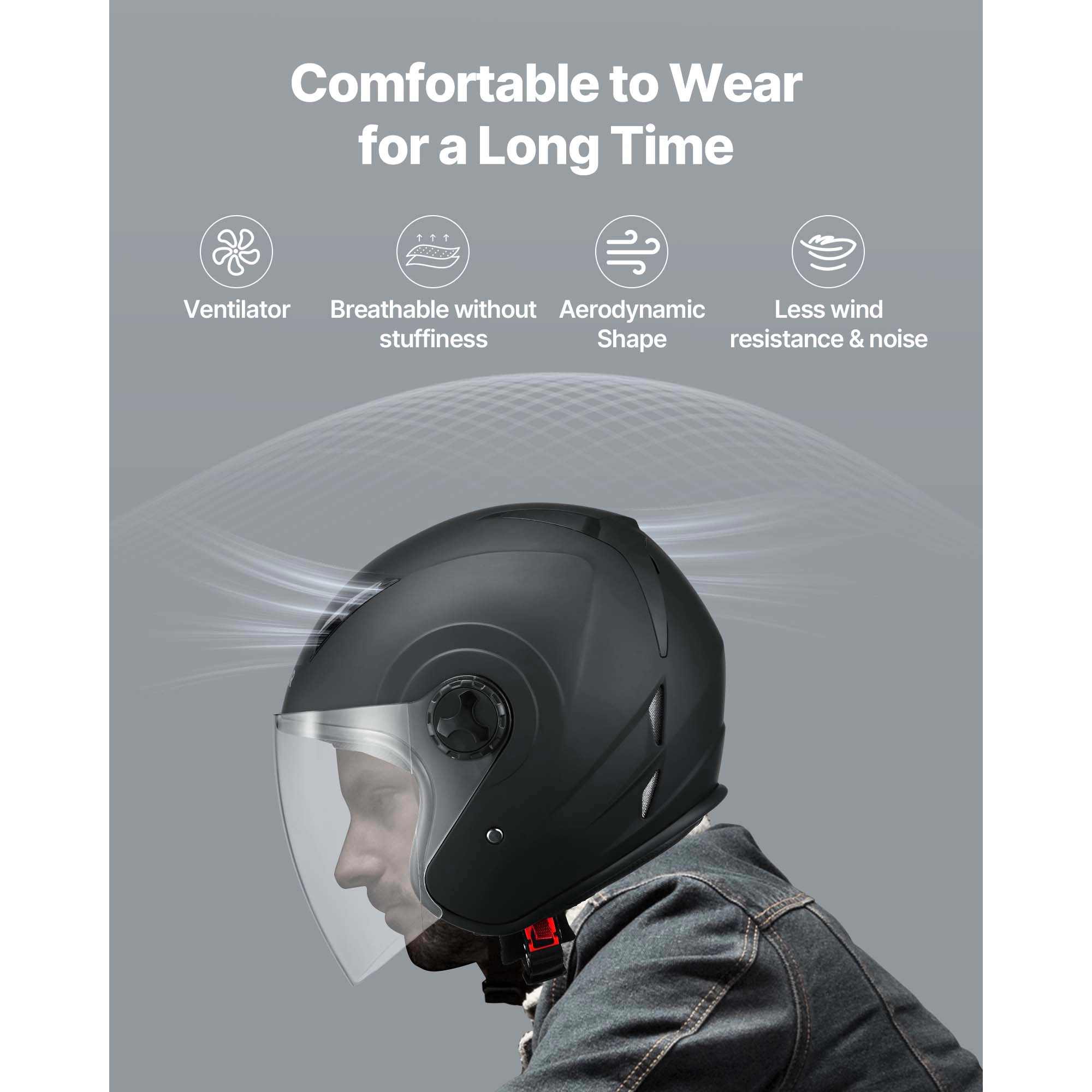 HONGGE Motorcycle Helmet, 3/4 Open Face, Adult Motocross Dirt Bike Helmet with Clear Visor