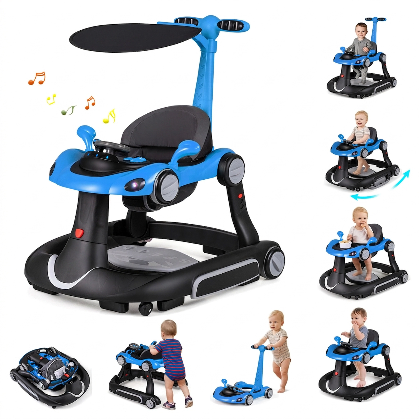 SUGIFT Canopy Activity Center Bouncer and Rocker Combo 6-in-1 Baby Walker