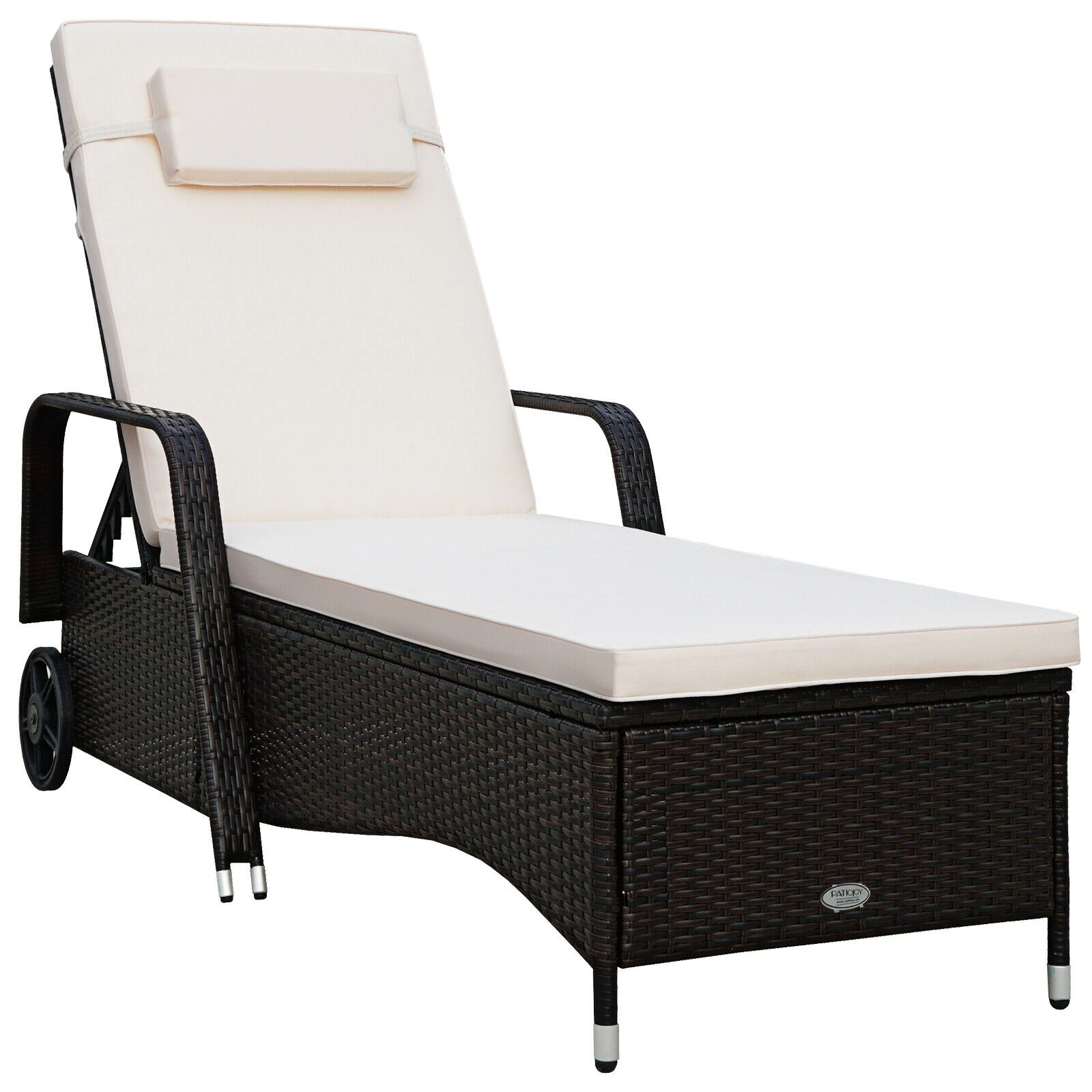 LJG Outdoor Recliner Cushioned Chaise Lounge with Adjustable Backrest