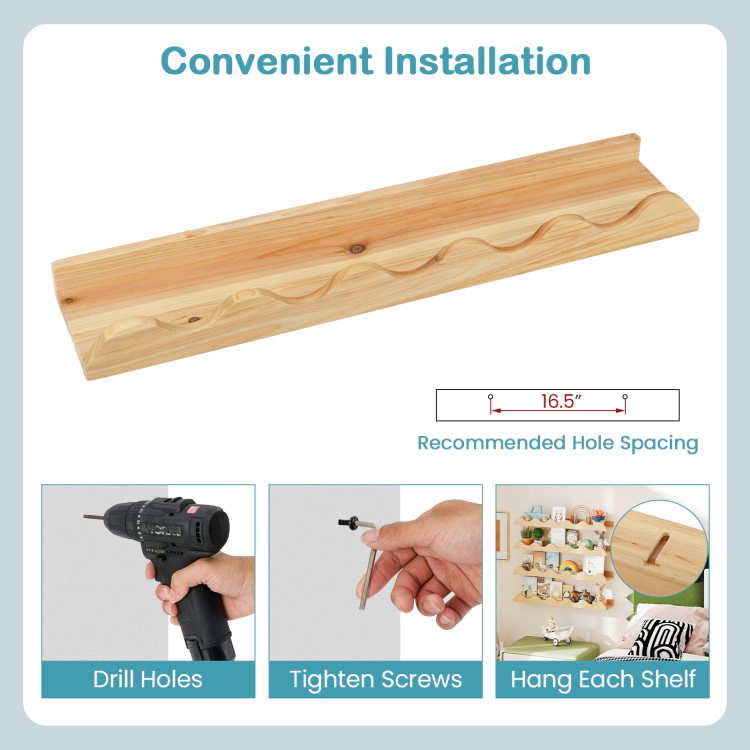 Hivvago 24 Inch Kids Bookshelf Set of 4 Wall-Mounted Picture Ledge Shelf