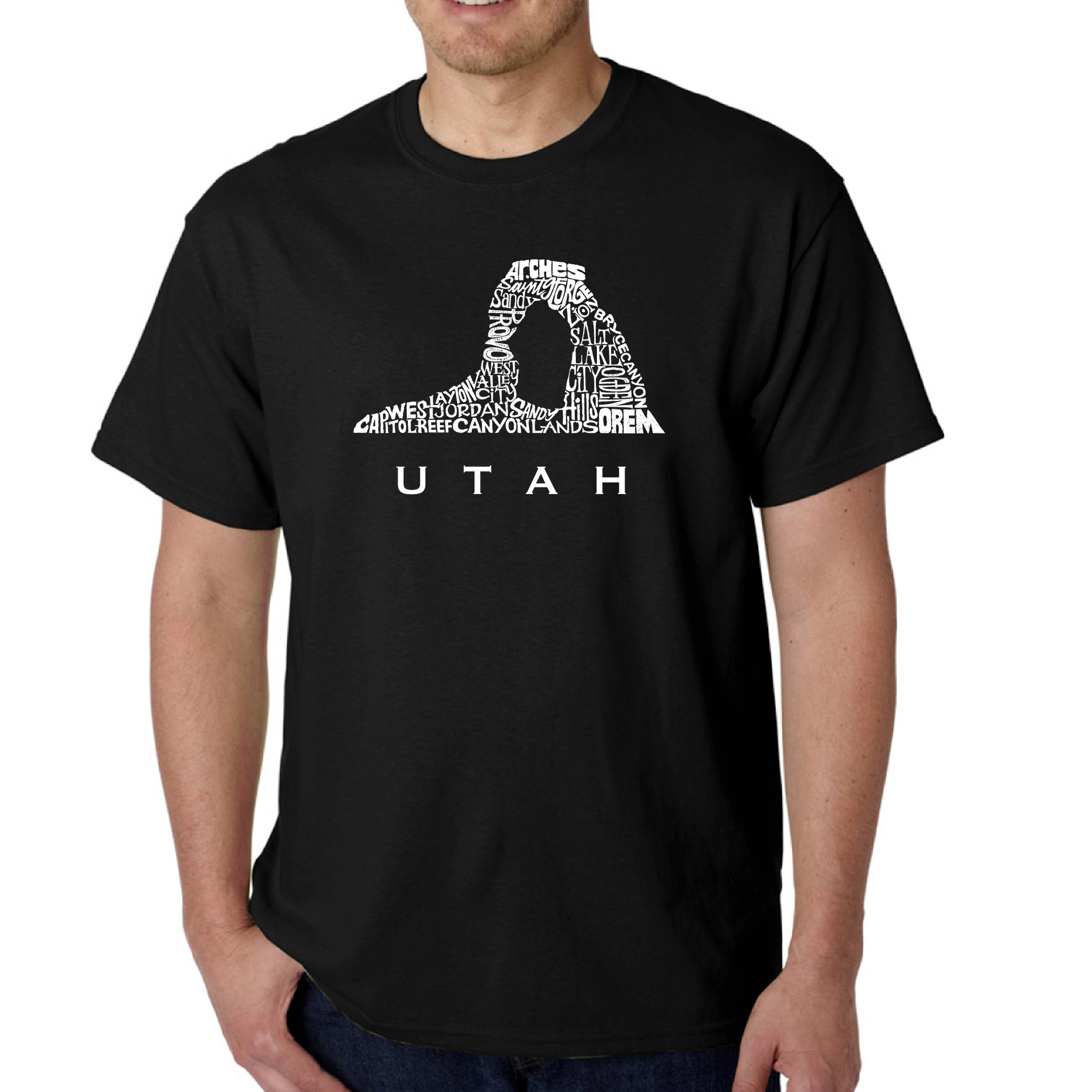 LA Pop Art Men's Utah Word T-Shirt, 100% Cotton Crew Neck Short Sleeve