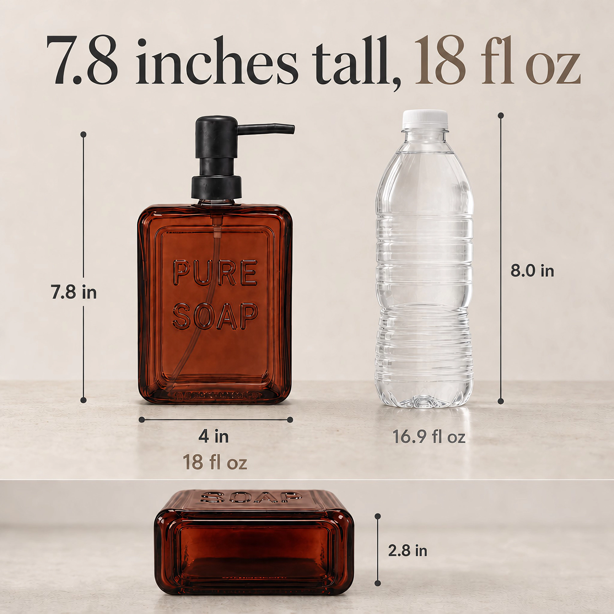 Evideco French Home Goods 18 oz Glass Soap Dispenser with Black Pump