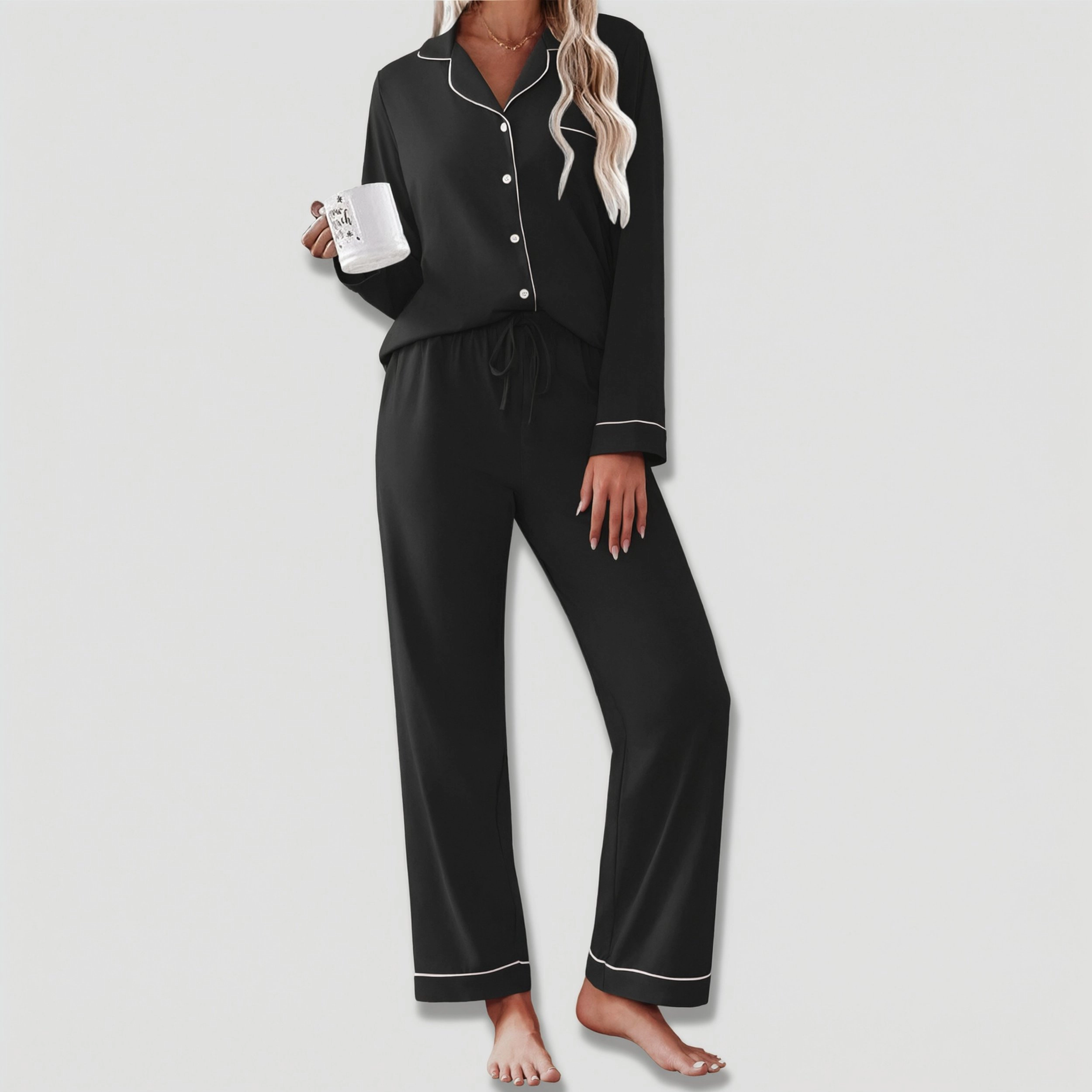 Ekouaer Womens Pajamas Set Cotton Long Sleeve Top and Pants Two Piece Lounge