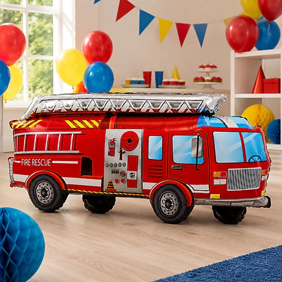 LoonBalloon 34 Inch Firetruck Foil Party Balloons, 5 Count, Color: Red ...
